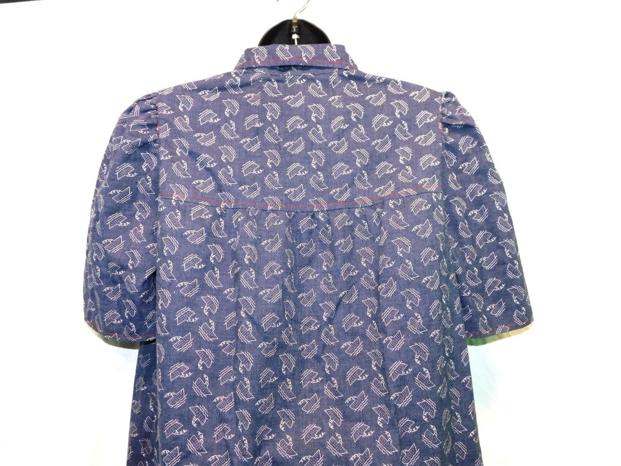 Vintage 70s XL Blue White Boat Print Tunic A Line Mini Shirt Dress Short Sleeve