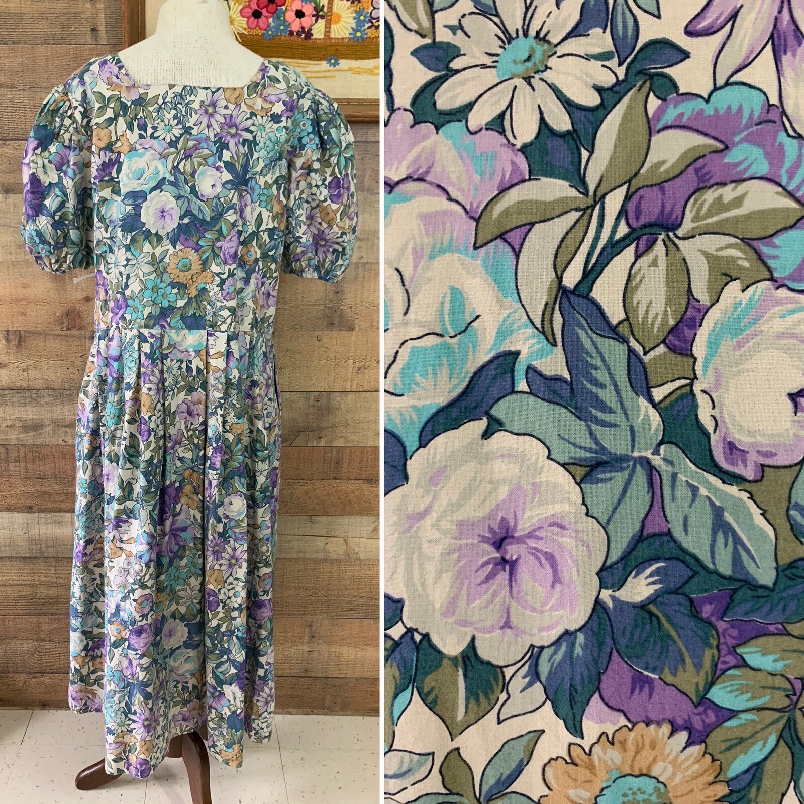 Vintage 1980’s Floral Button Front Puff Sleeve Romantic Dress Sz L/XL