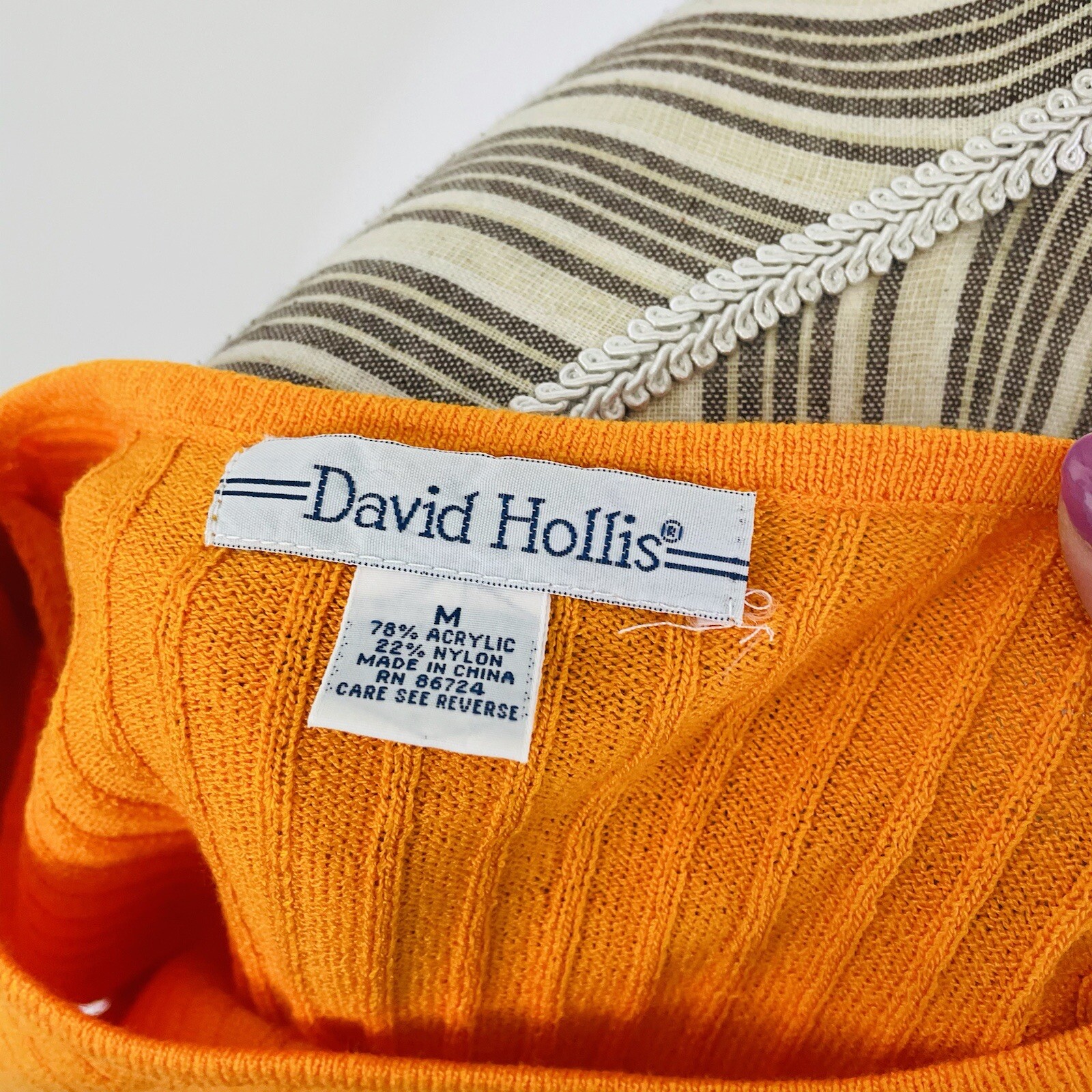 Vintage 90s David Hollis Ribbed Orange Short Sleeve Sweater Blouse Medium Womens