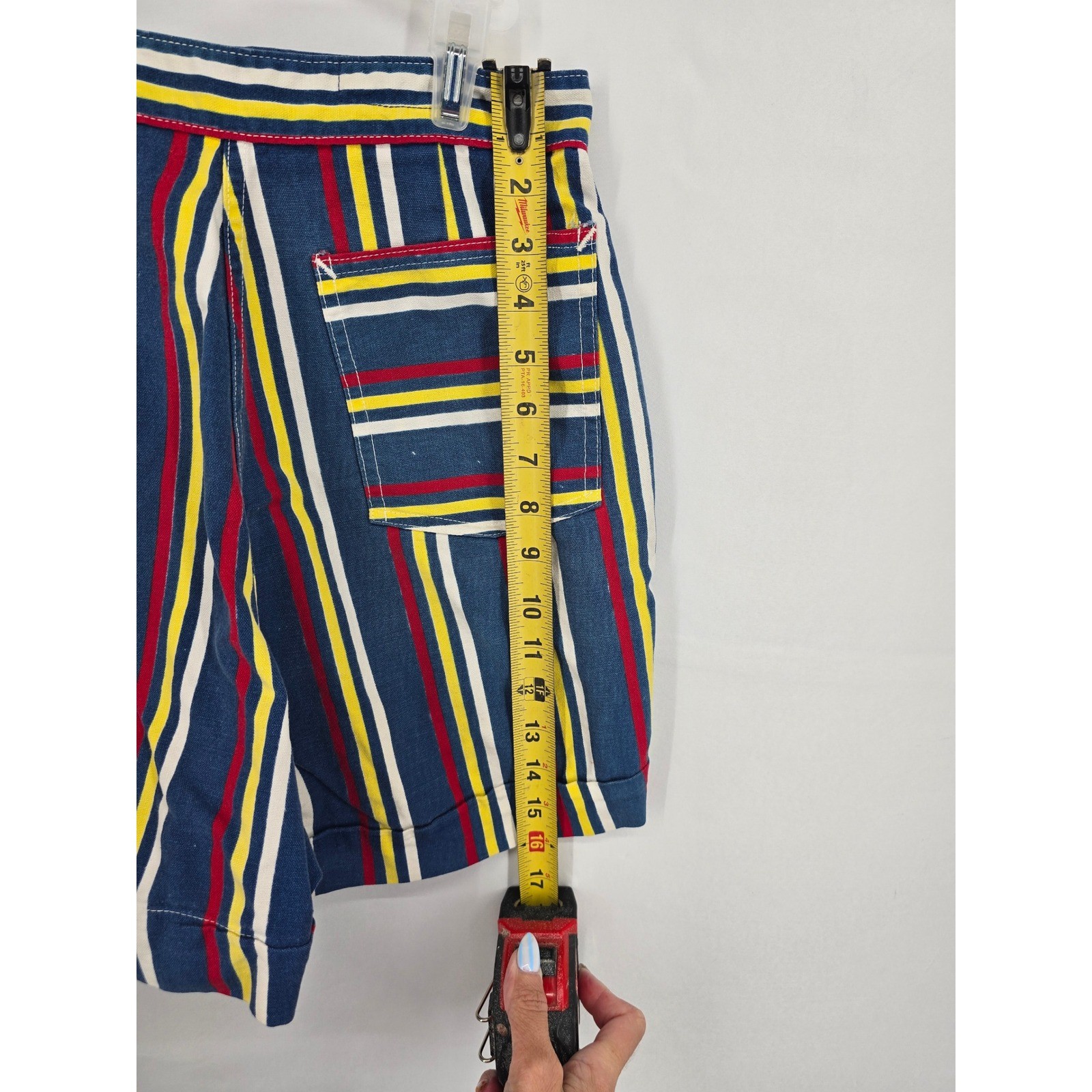 Vintage High Waisted Striped Shorts Blue Red Yellow White Retro Cuffed Canvas S