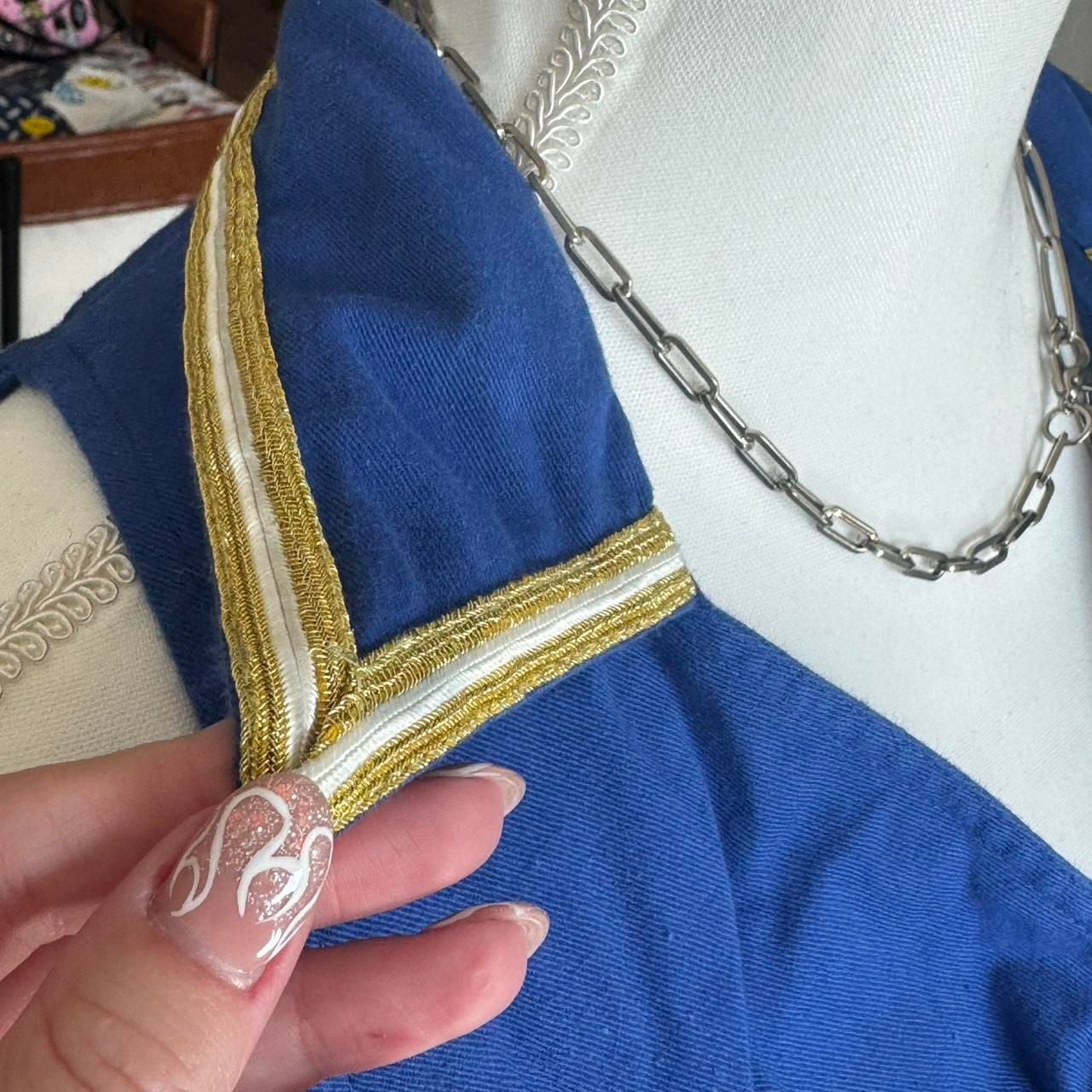 Vintage PC Collections Ginger Bort Blue Gold Trim Button-Down Dress