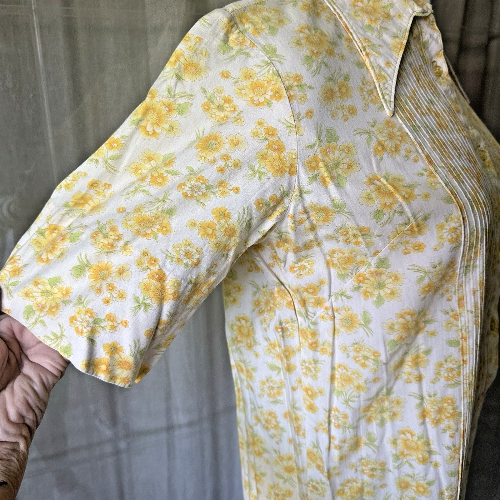 LADY BIRD Vtg Yellow Floral Dress Shirt Sheath Dainty