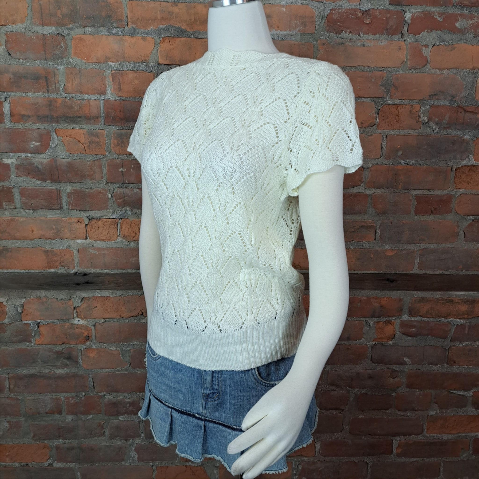 VTG Kenneth Too 1970s Sweater White Short Sleeves Boatneck Size M