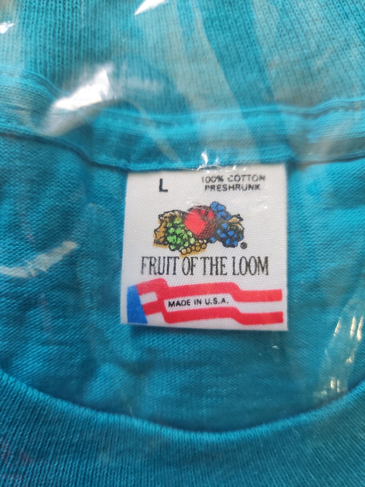 Vintage 1990 NIP Fruit Of The Loom T-shirt Teal Houston Texas Chic Rodeo Graphic