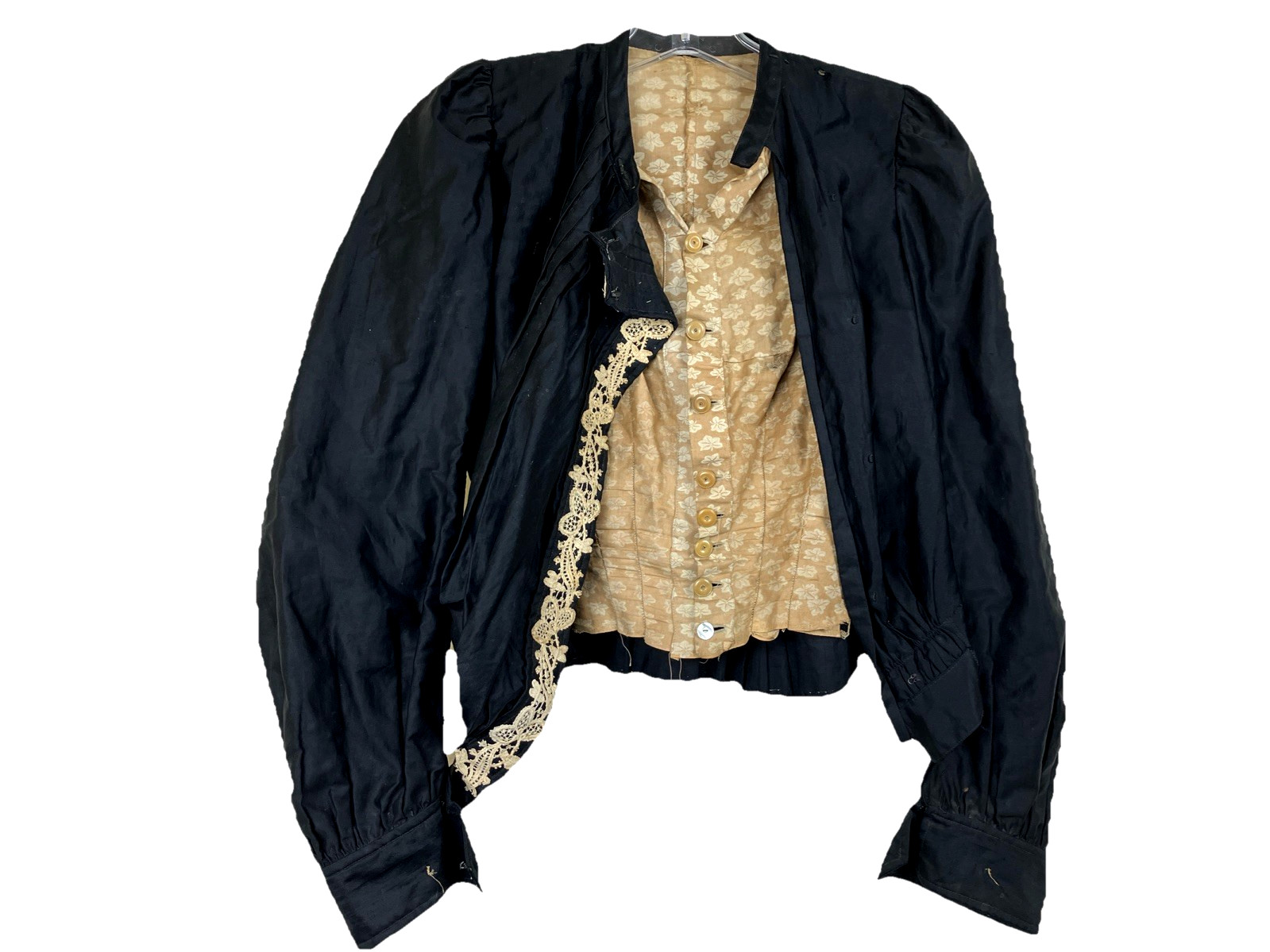 Antique Edwardian morning blouse with earlier Cotton lining button civil war