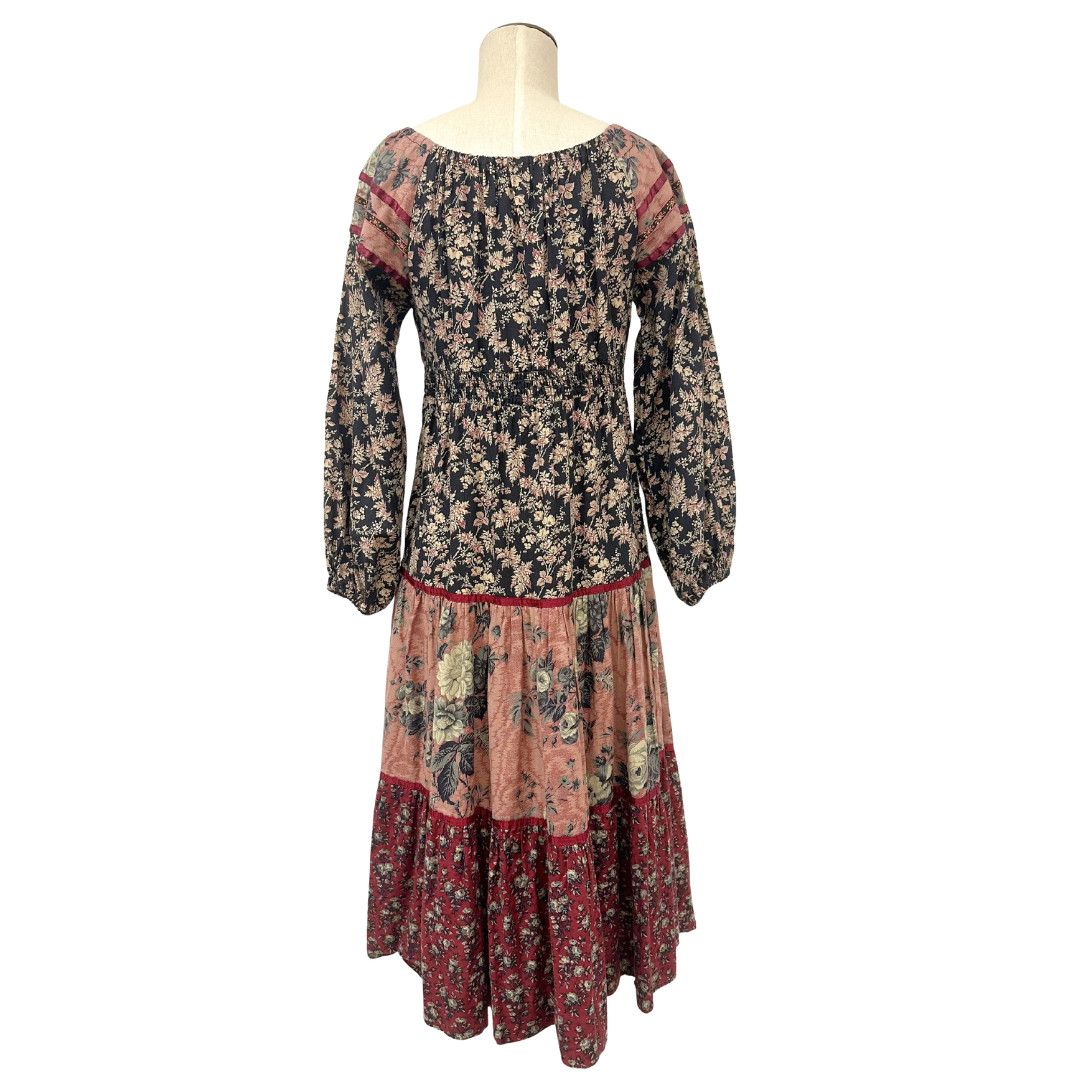 Vintage 1970s Young Edwardian by Arpeja Floral Patchwork Tiered Boho Dress