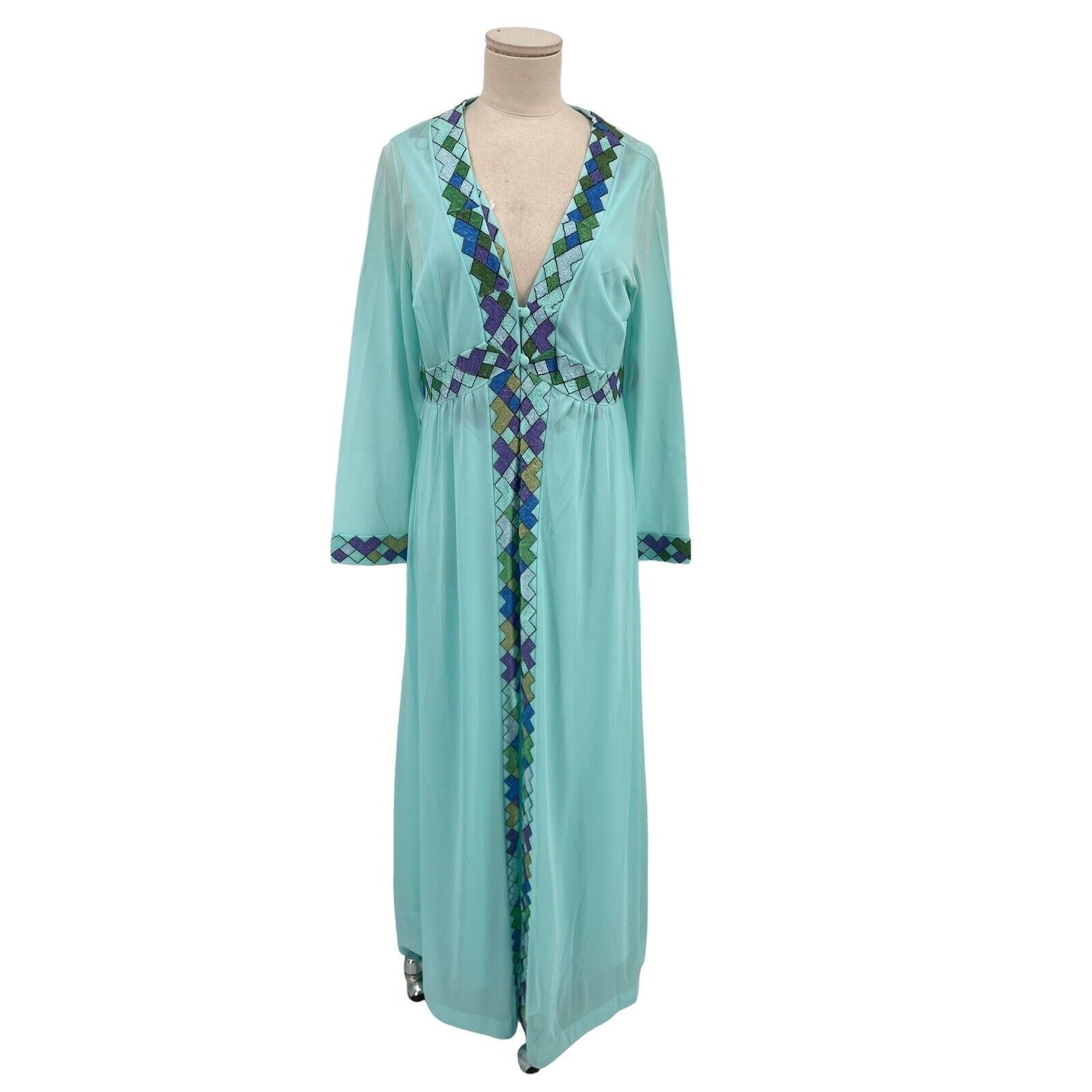 Vintage Emilio Pucci For Formfit Rogers Nightgown Robe Harlequin Nights Blue M