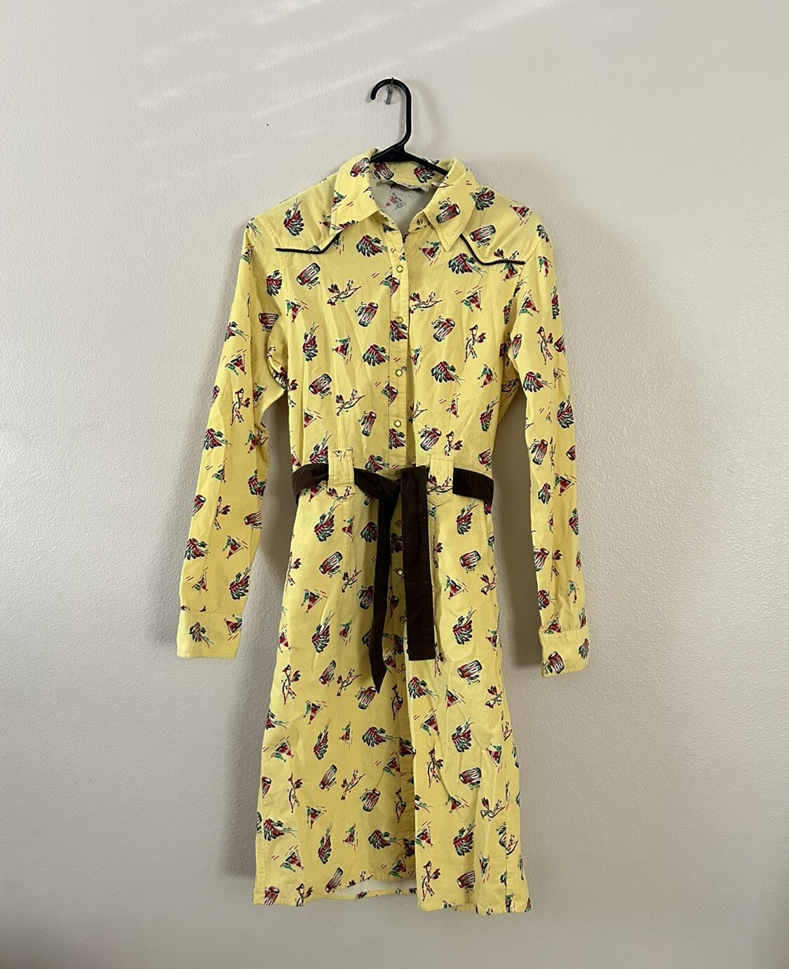Desert Diva Vintage 90s does 50s Yellow Corduroy Western Native Snap Dress Sz S