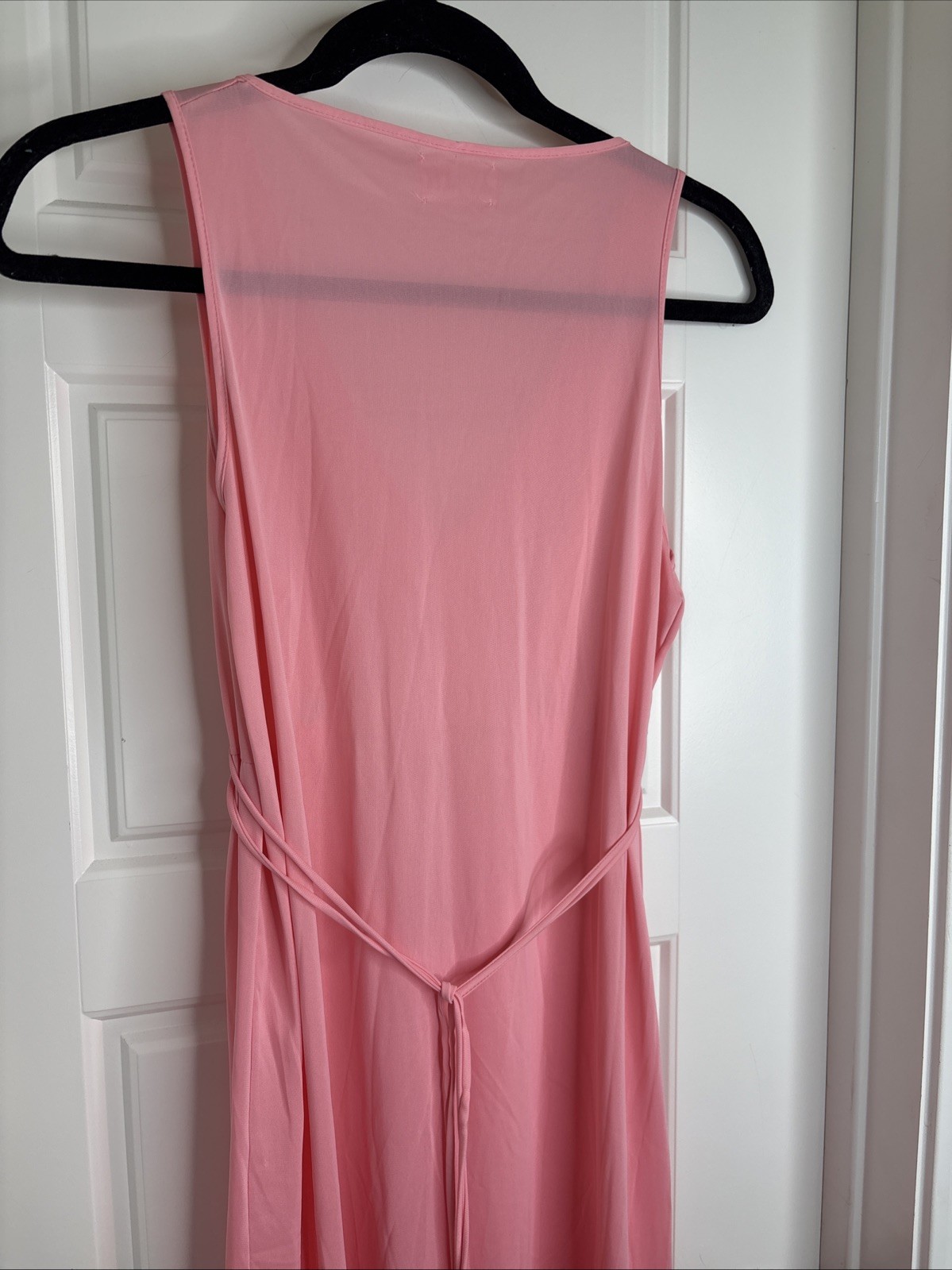 Vintage Avian Nylon Maxi Nightgown, Embroidered Cut Out, Pink, V Neck, Size S