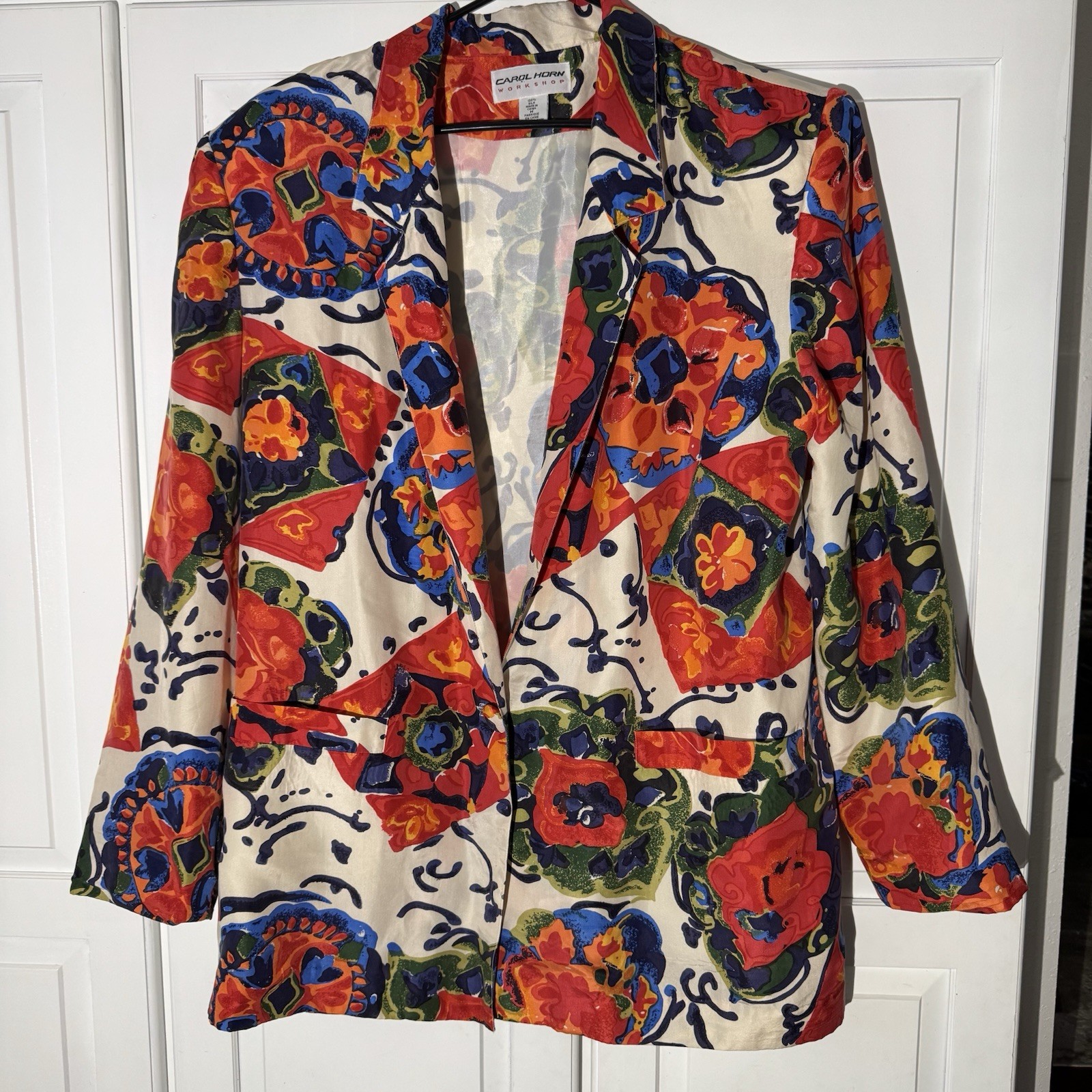 Vintage Carol Horn Workshop Bold Print 100% Silk Blazer Jacket – Medium