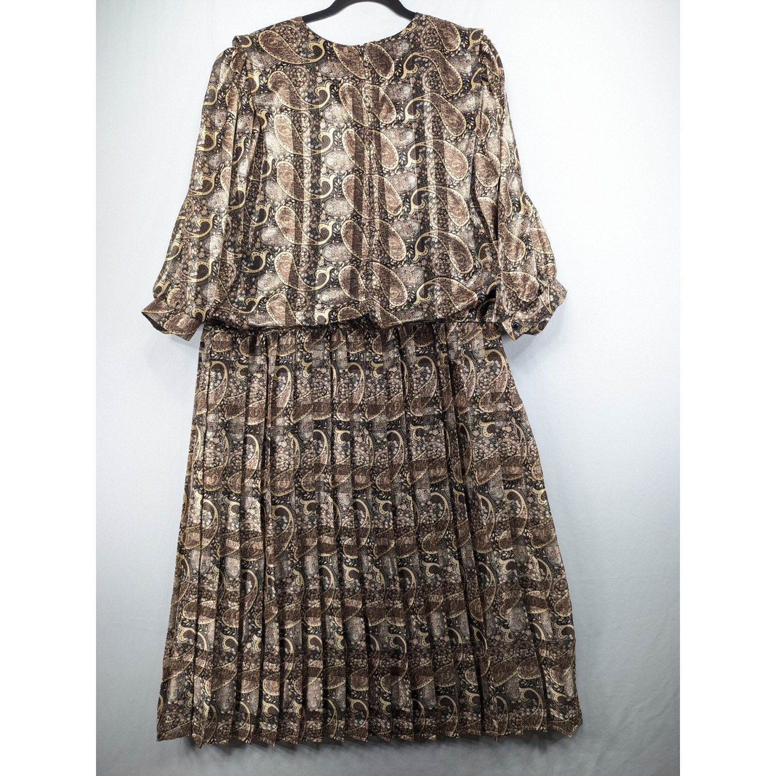 Vintage Damon Dress Womens 20WP Paisley Pleated Blouson Midi Dress ILGWU USA
