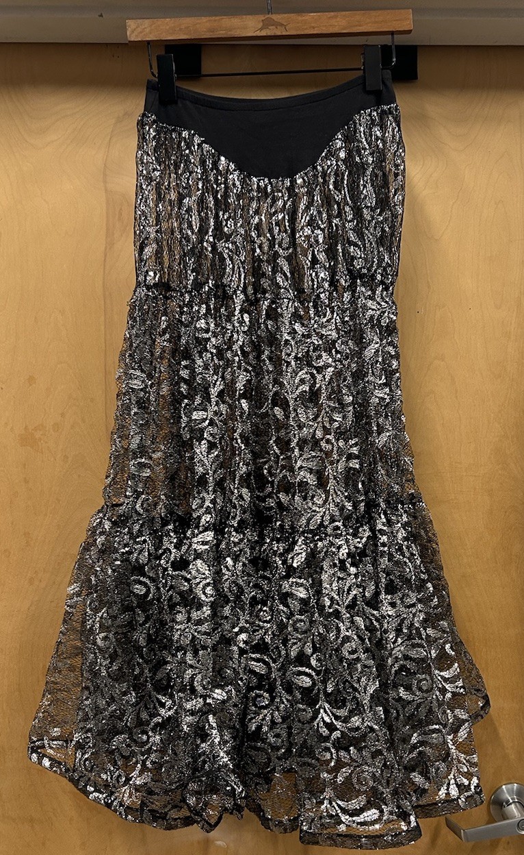 VTG 80s Punk Label BETSEY JOHNSON Maxi Silver Flare Skirt OSFA Metallic Lace