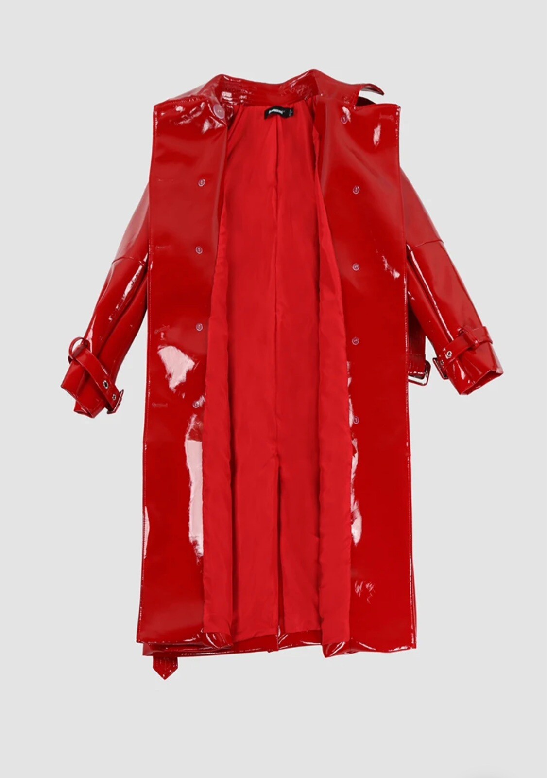Runway Glossy Patent Vegan Leather Trench Coat Jacket RED L US8-10