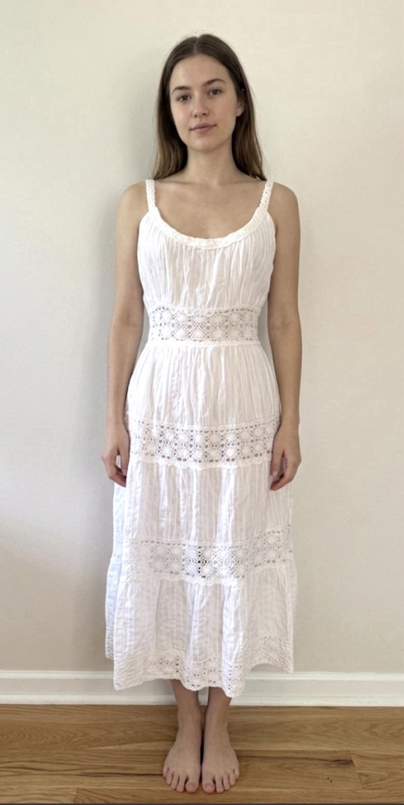 Vtg 70s White Cotton Crochet Sundress Prairie Dress Cottagecore Boho Bridal