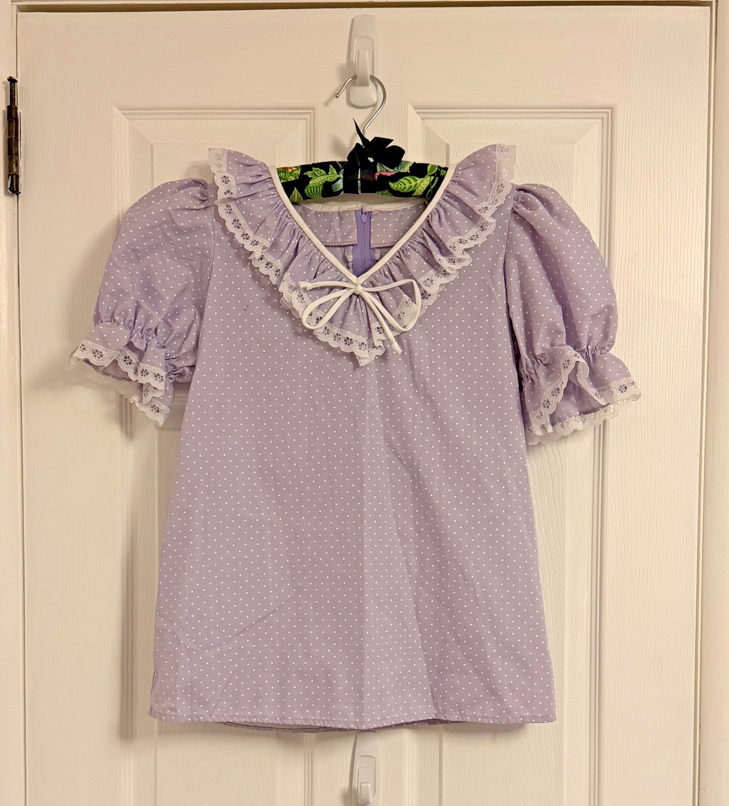 Vintage Malco Modes Partner’s Please Prairie Blouse Lavender Polka Dot USA 15/16