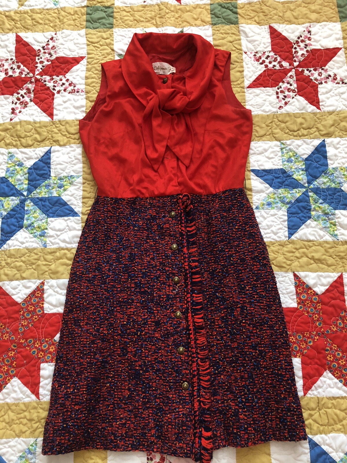 Vintage 60’s California Girl Red/Multicolor Plaid Wool Mod Mini Dress~XS