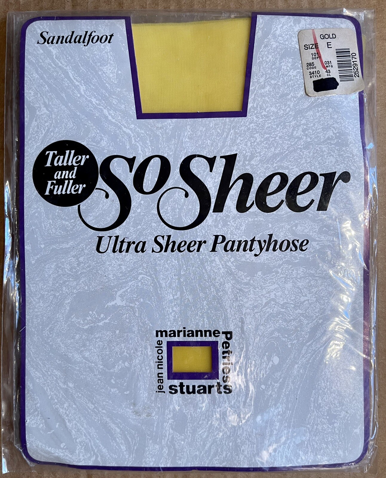 1980s MARIANNE PETRIE QUEEN SIZE SANDALFOOT PANTYHOSE ULTRA SHEER GOLD YELLOW