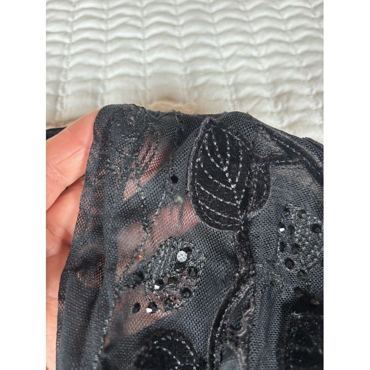Vintage Black Sheer Duster Leaf Velvet Witchy Goth Beaded Maxi Open Front 59″