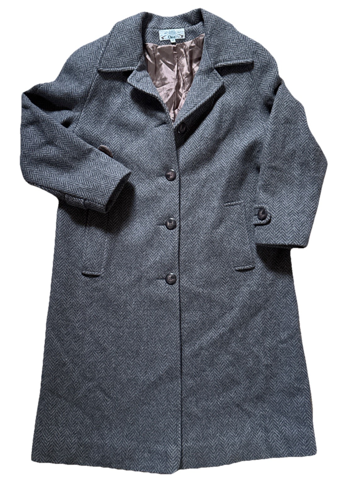 Vintage Orvis Women’s Harris Tweed Peacoat Trench Coat Long Jacket Belted S 14