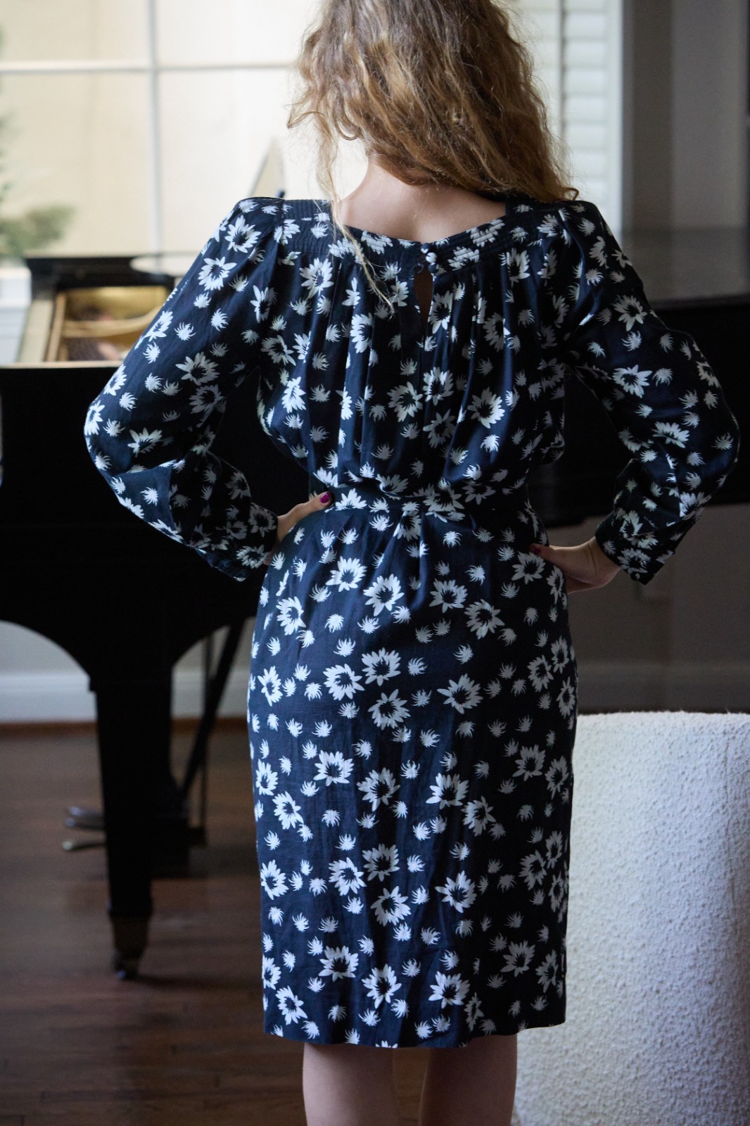 Vintage 80s Stanley Sherman 6 100% Cotton Belted Dress floral square neck