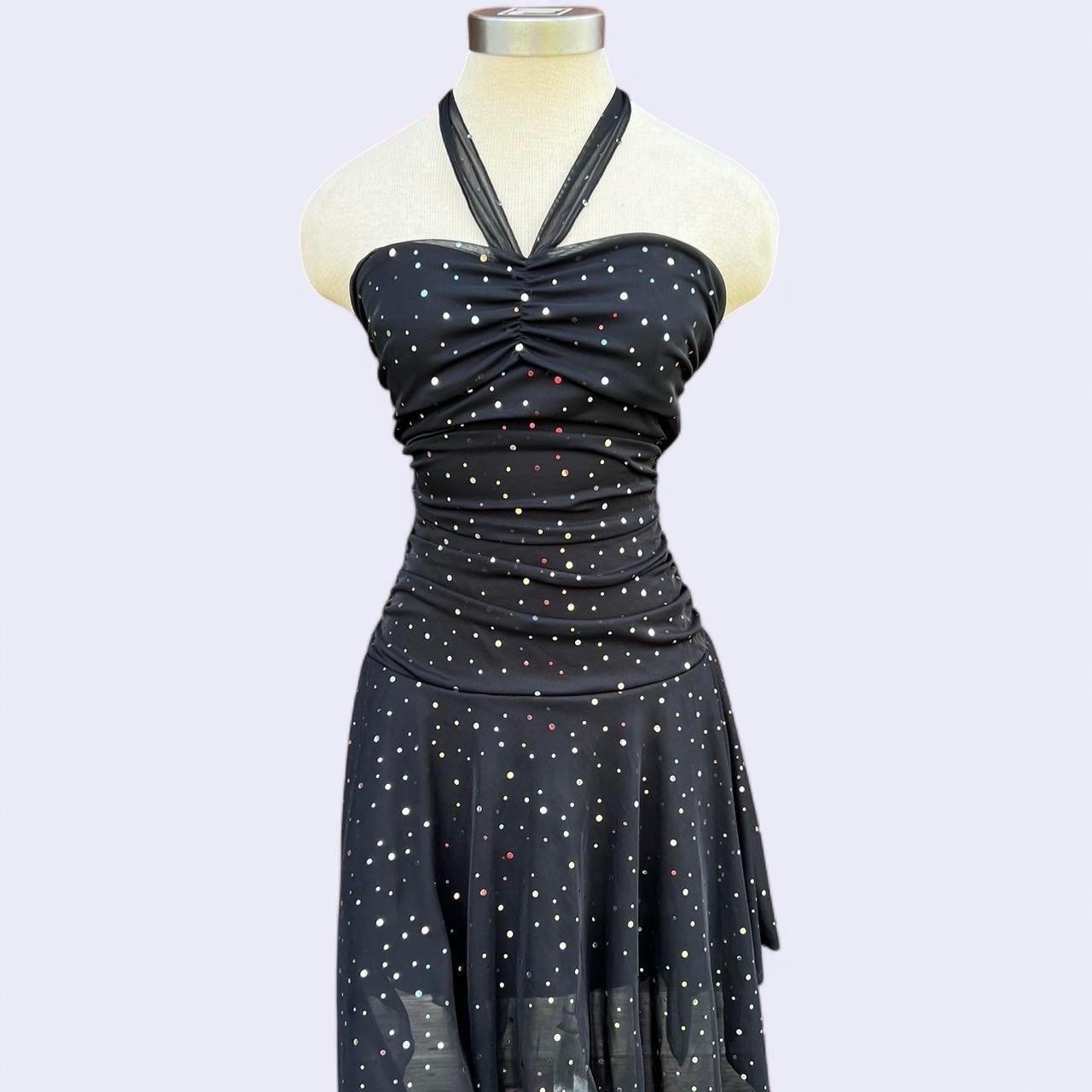 Vintage 90s Black Sequin Halter Dress By Taboo Size Medium