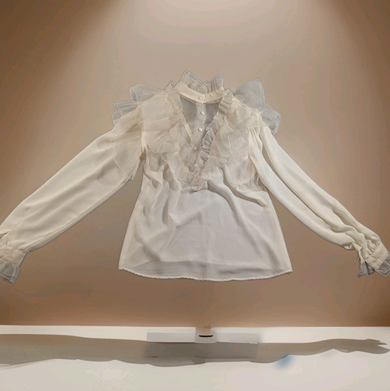 Vintage Women’s Cassidy Sheer Ivory Ruffle Blouse Size 8