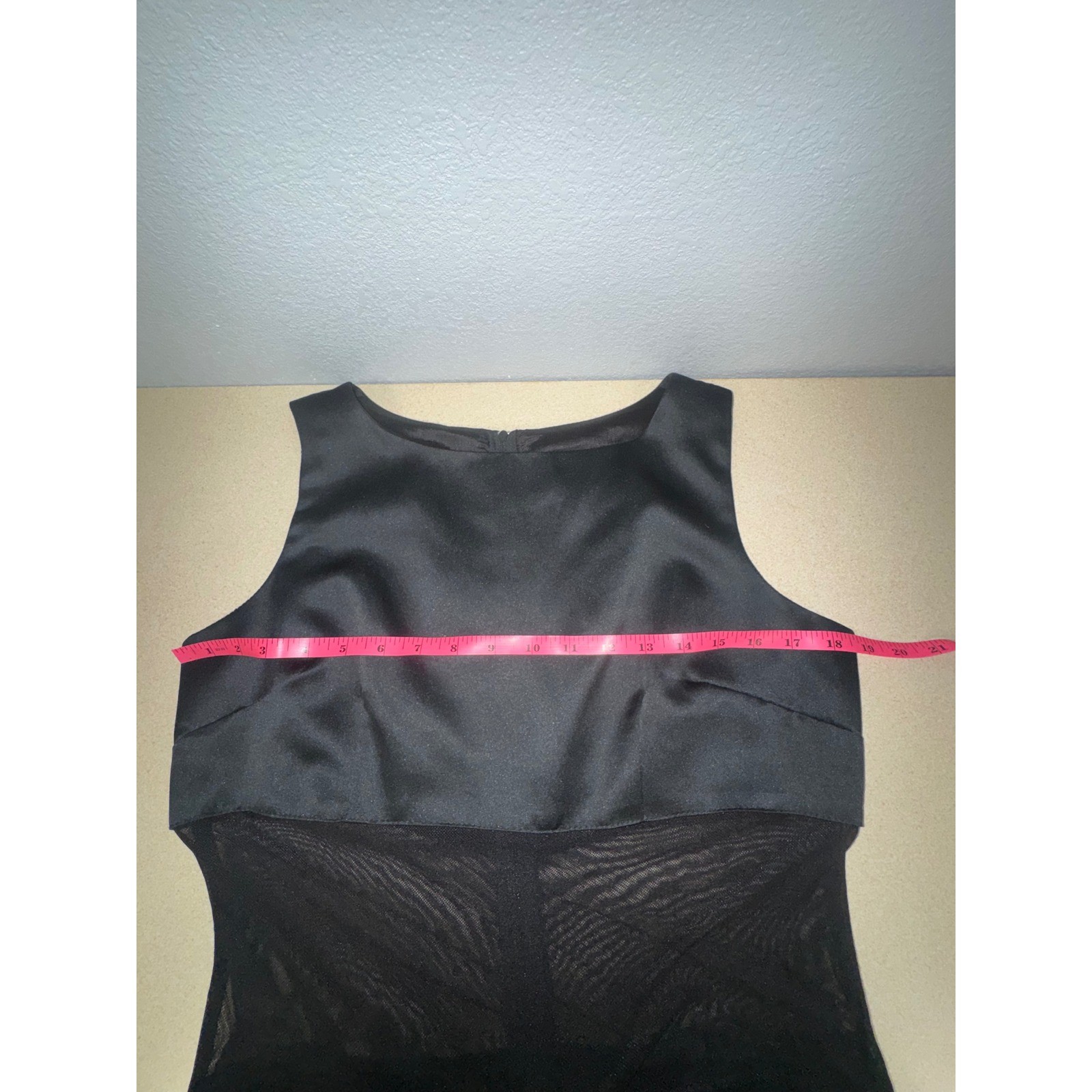 Vintage Jay Jacobs Black Satin Mesh Midriff Mini Dress Sleeveless USA Made 11/12