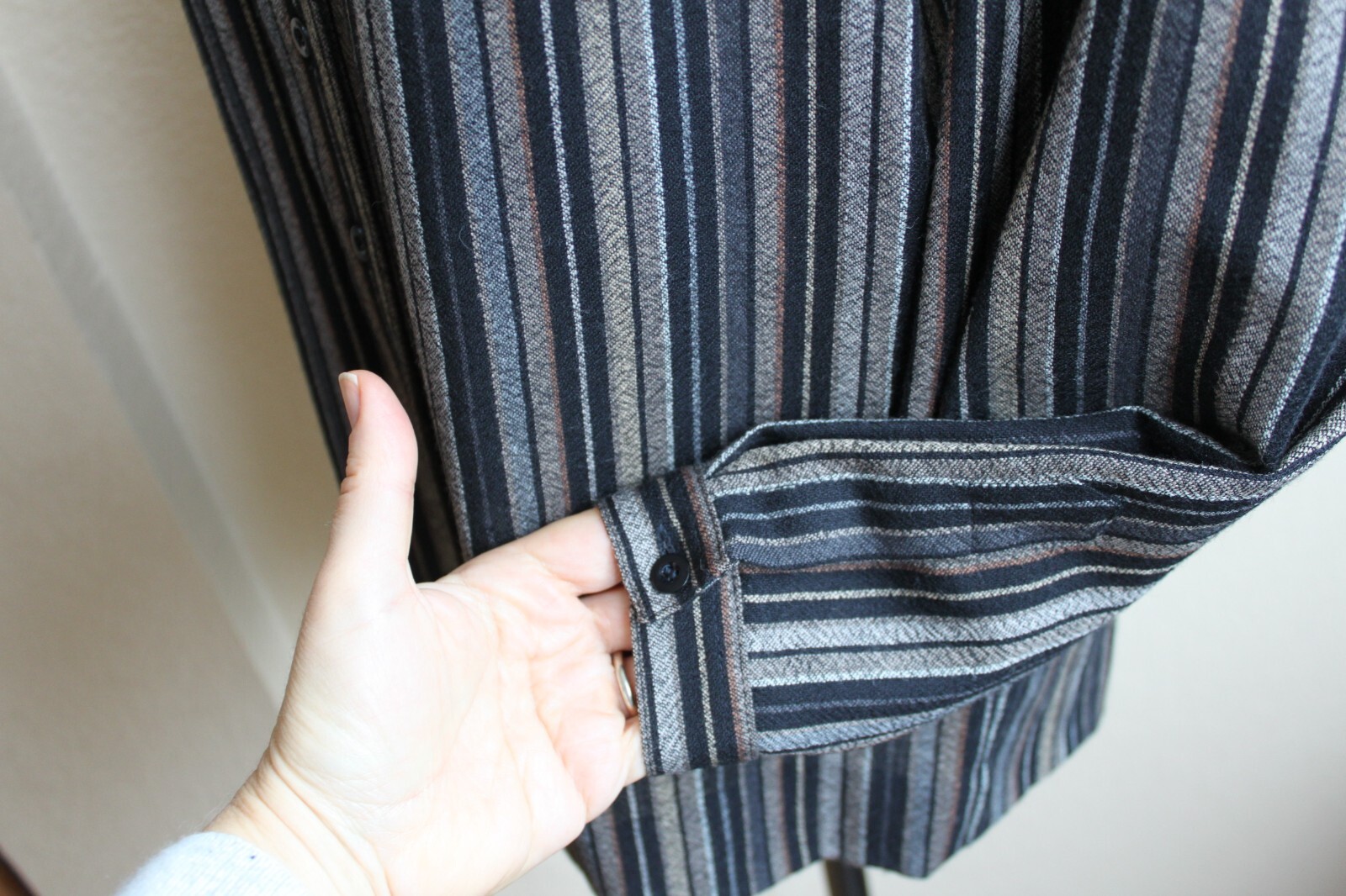 Vintage 80’s Jaegar London Woven 100% Wool Striped Pattern Blouse S