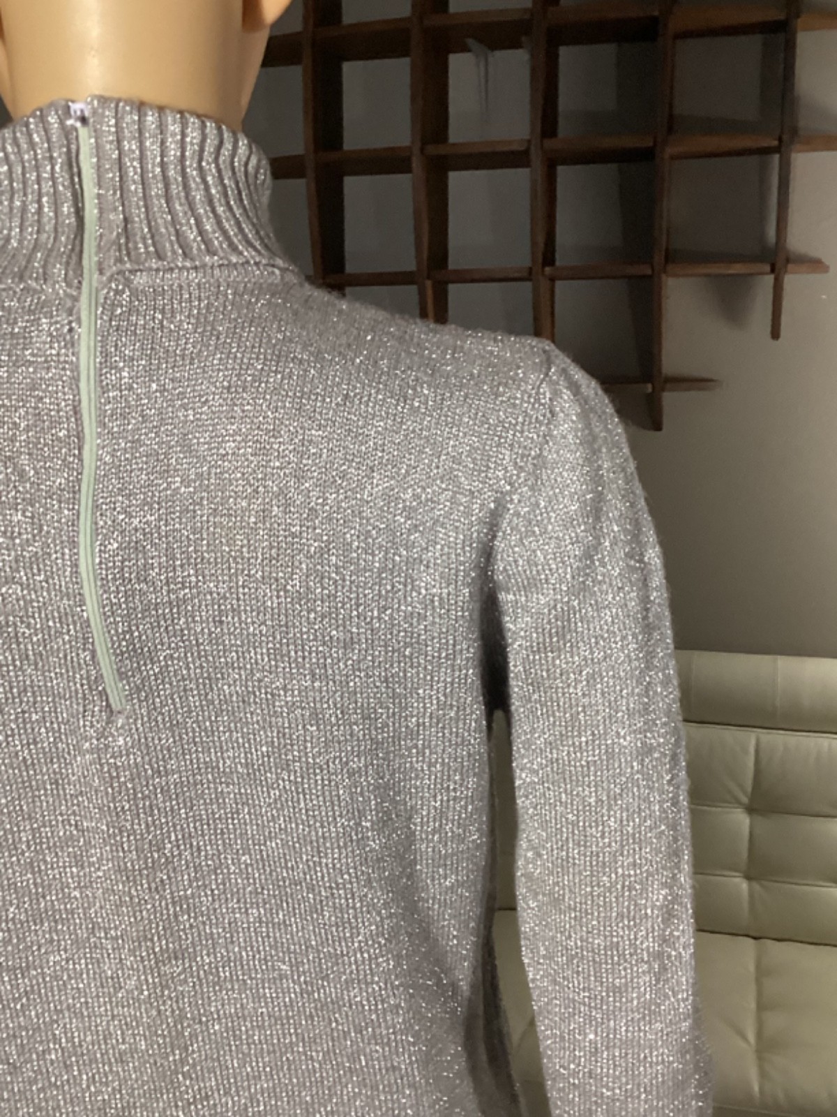 Vintage 70s LeRoy Knitwear Metallic Silver Acrylic Turtleneck Sweater Disco Mod