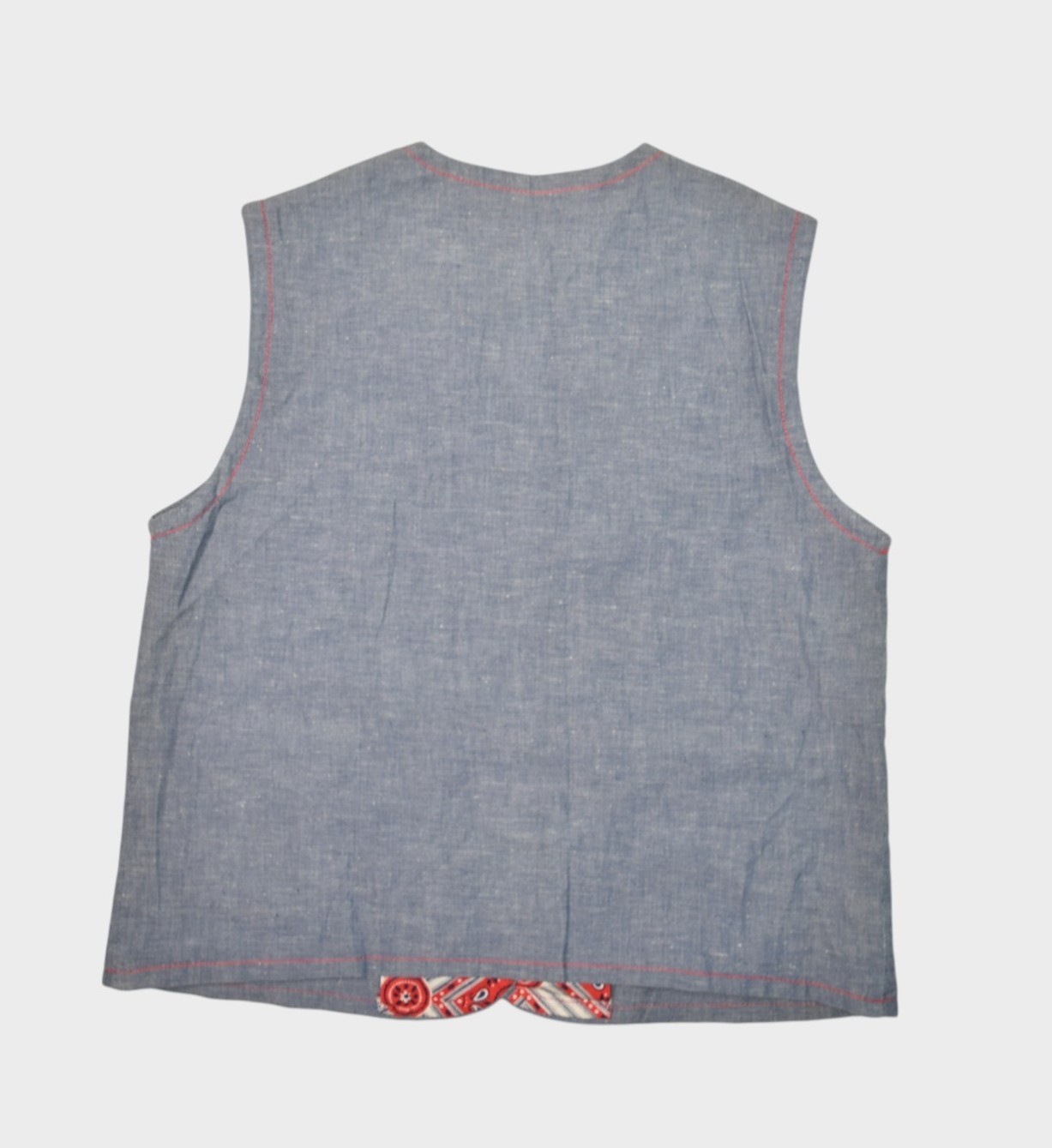 Vintage Sears Blouse Womens Medium Chambray Sleeveless Vest Shirt Button V Neck