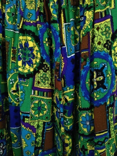 Vtg Dutchmaid Ephrata PA 28 Maxi Skirt 60s Mod Stained Glass Green Blue Yellow