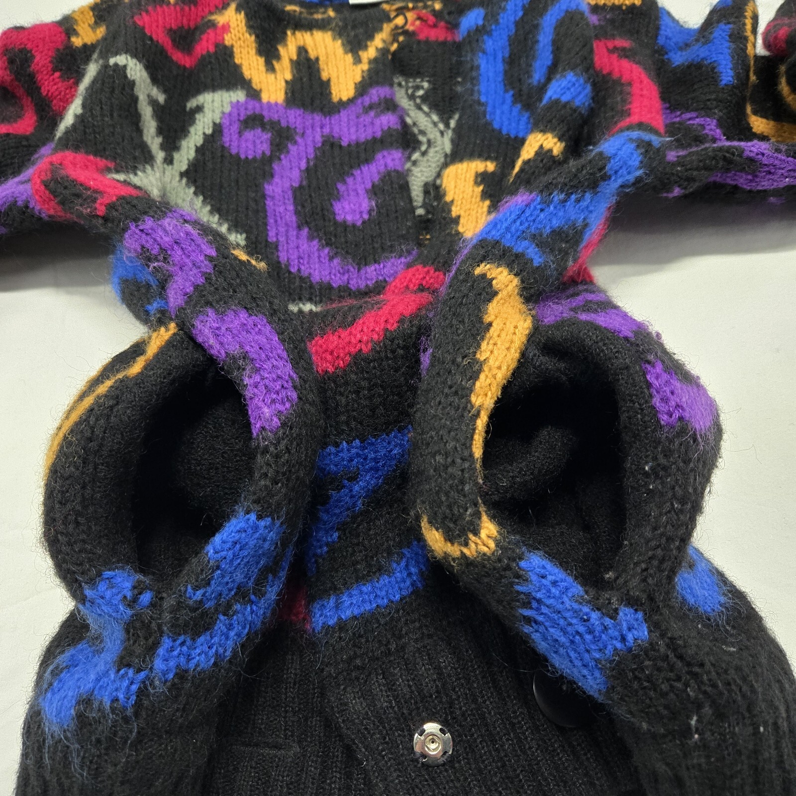 VTG Womens SMALL Cervelle Alphabet Letters Cardigan Sweater Oversized Wool Blend