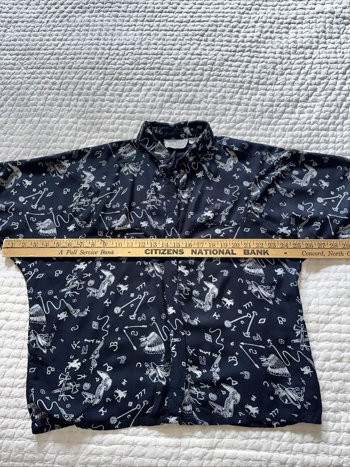Vintage 90s New Options Lucky 777 Arrow Abstract Rayon Womens Button Up Blouse L