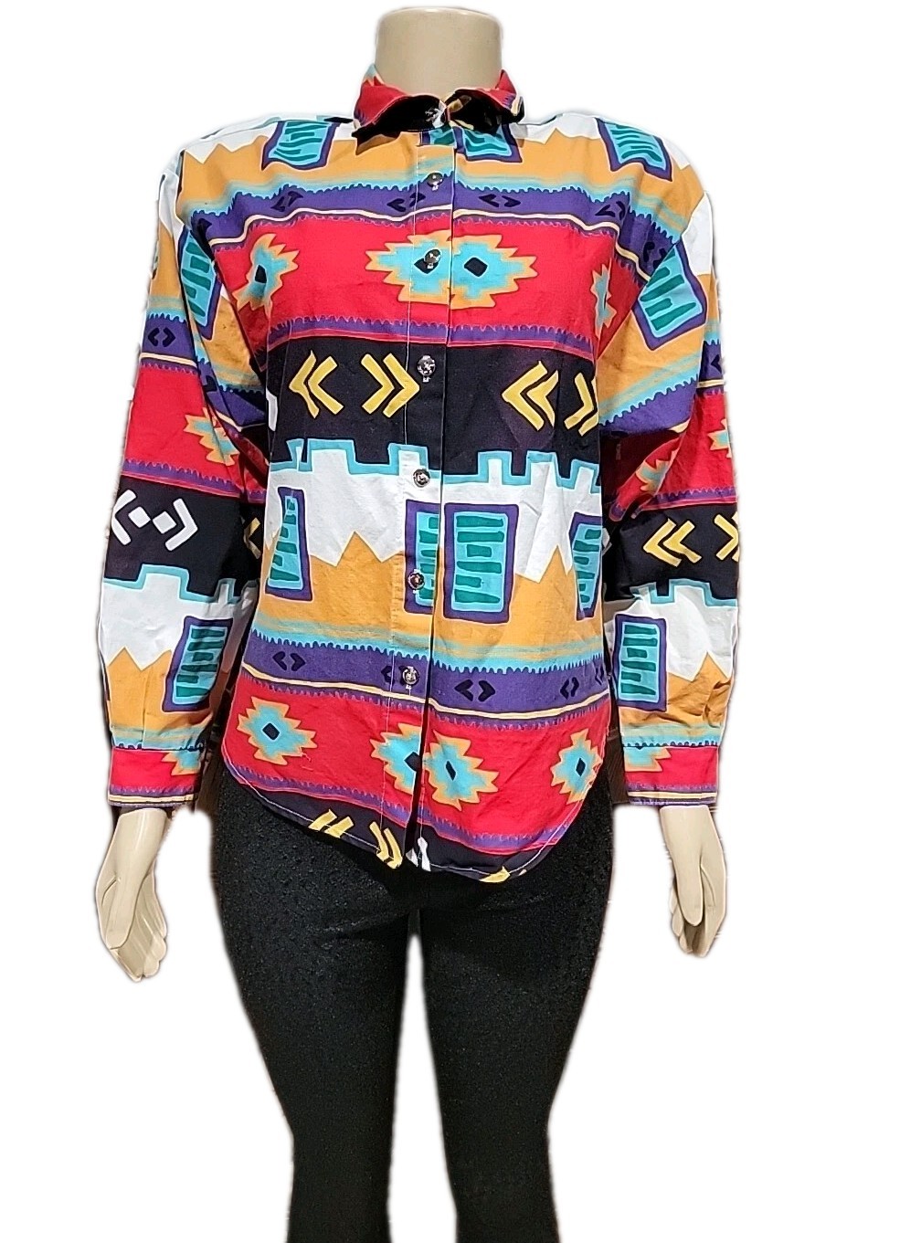 Circle T By Marilyn Lenox / Western M southwestern print Long Sleeve Shirt #R1