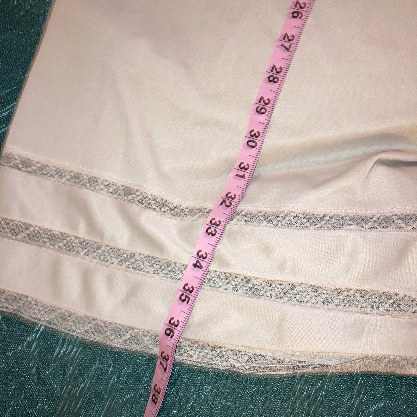 Vintage Gaymode Half Slip Skirt Long Small Lace Trim Slit Beige Tan Nude