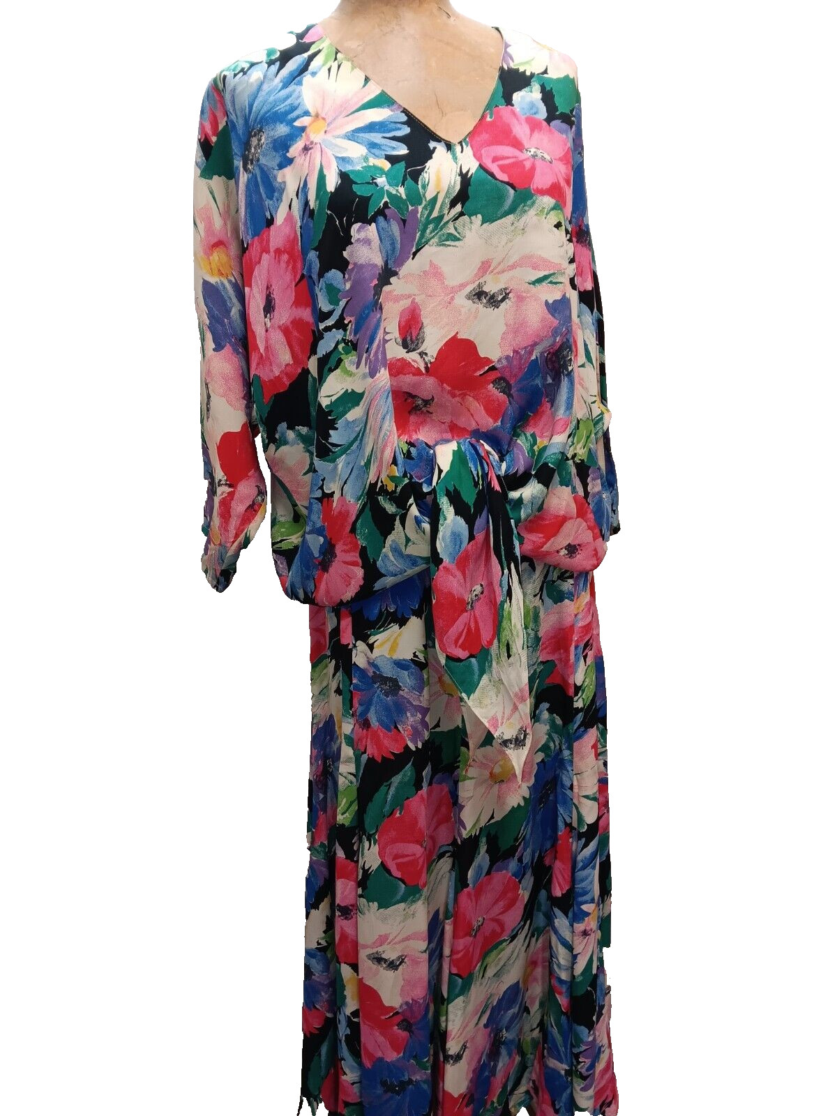 Vintage 1980’s Pink Blue Black White Green Rayon Skirt & Top Carole Little 12