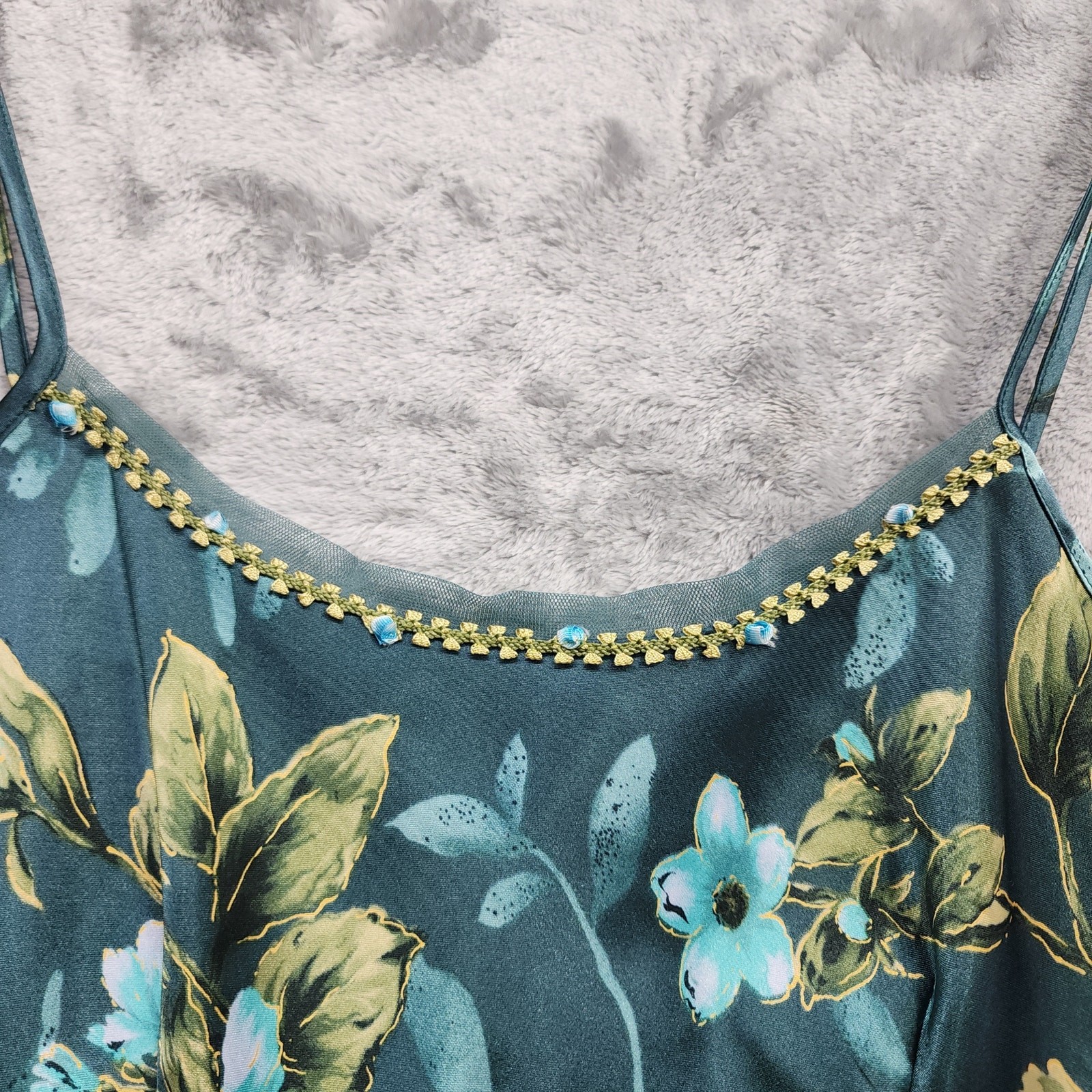 Vintage Secret Treasures Chemise Womens M Green Floral Satin Chiffon Babydoll