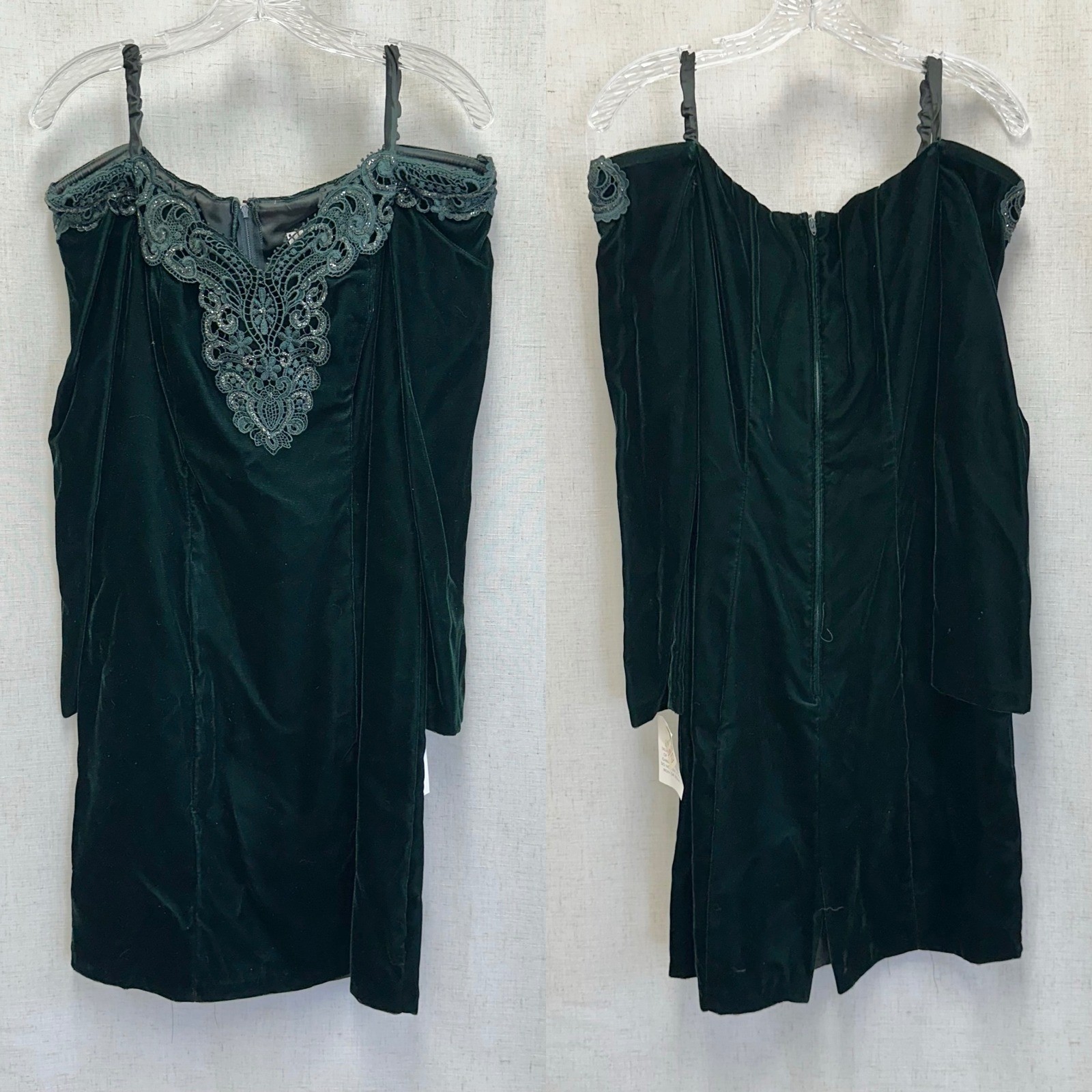 Moda International Emerald Green Velvet Lace Cold Shoulder Goth Dress Size 12