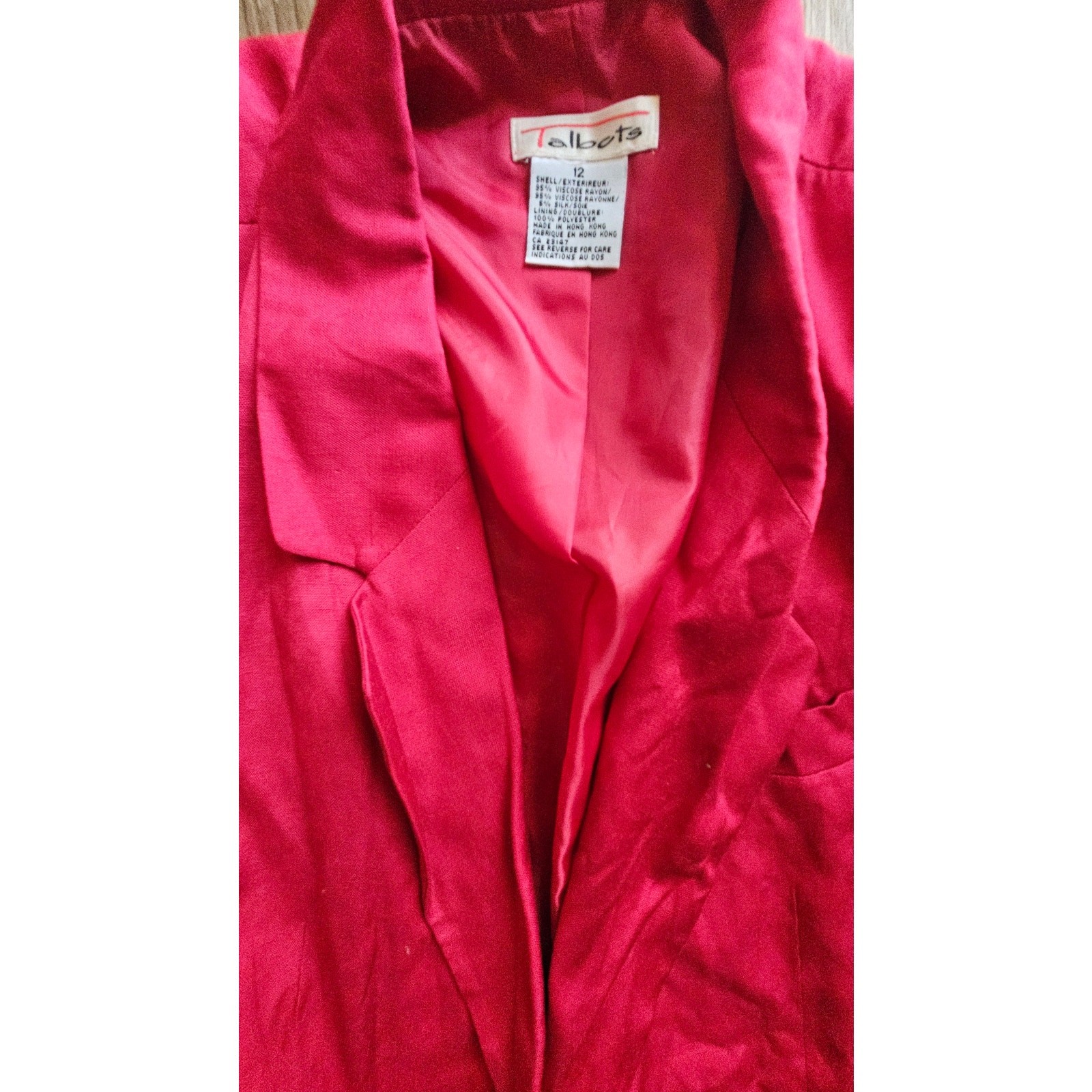 Talbots Blazer Hot Pink Fuchsia Silk Blend Oversized Padded Shoulders Size 12