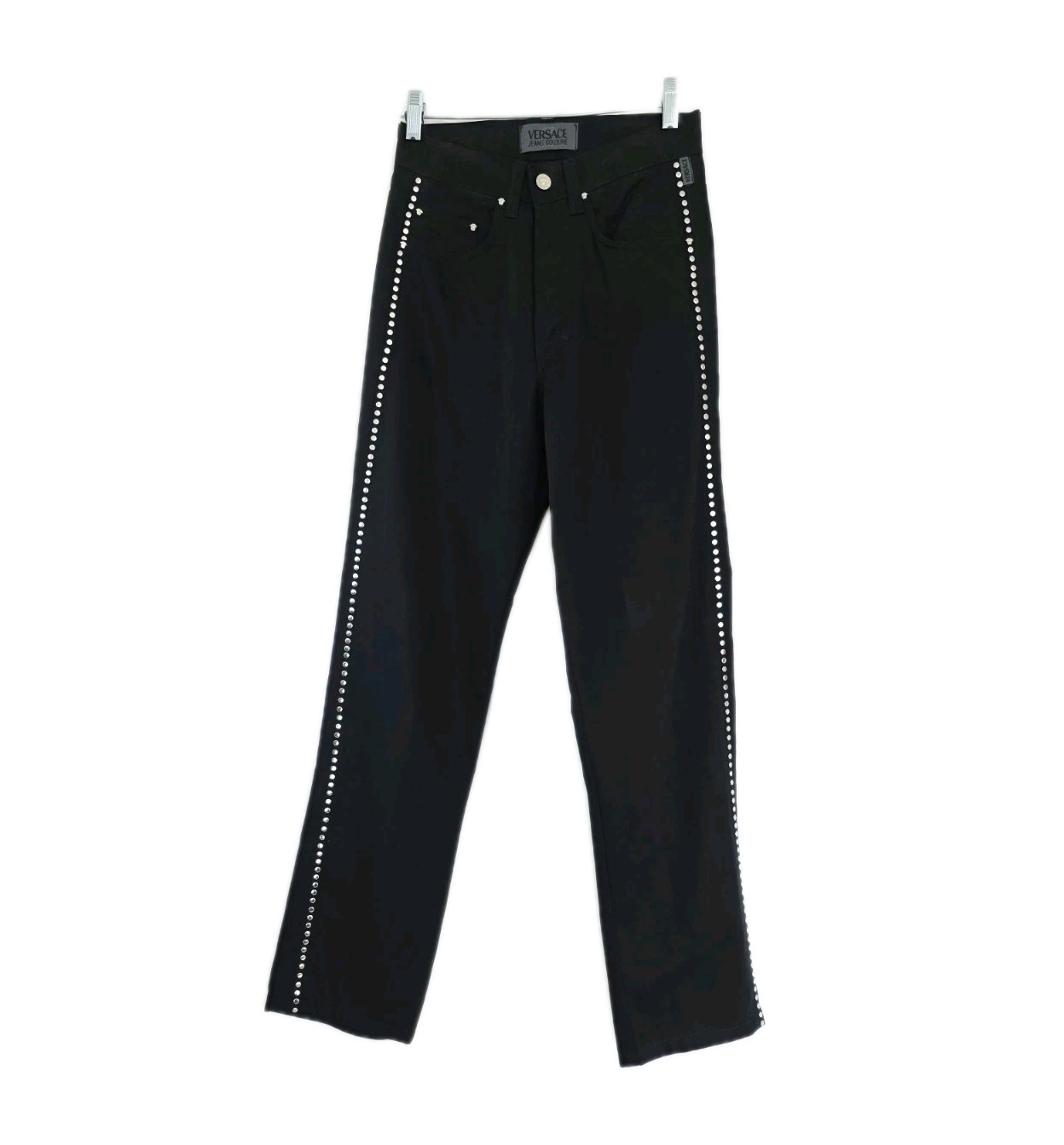 Vintage Versace Jeans Couture Black Jeans Size 28 Y2K Made in Italy Wide Leg