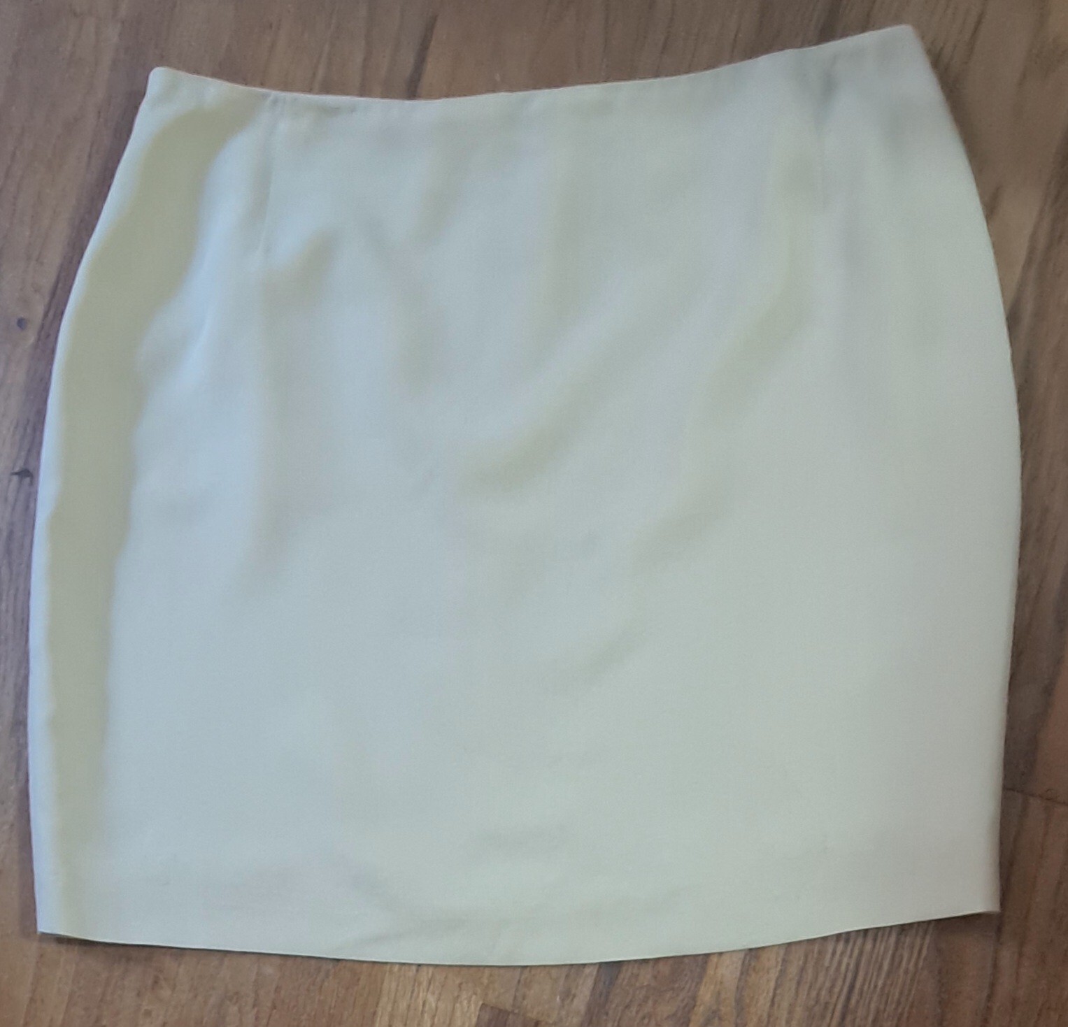 Vtg 90s Henri Bendel Pale Yellow Silk Crepe de Chine Mini Skirt Sz 14