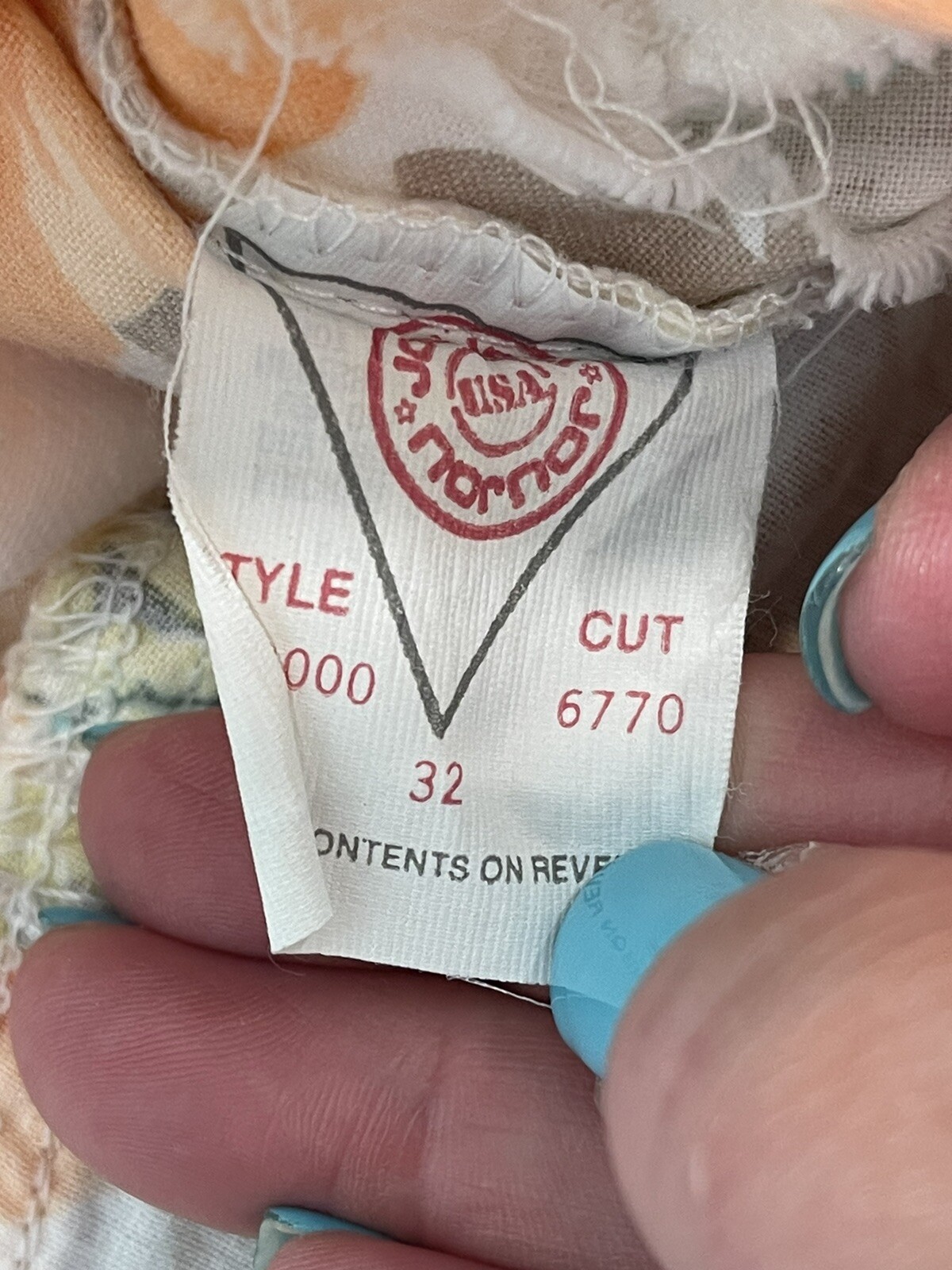 Jou Jou Pants Cotton-1980s-made In USA-EUC-floral-orange-turquoise-beige VTG