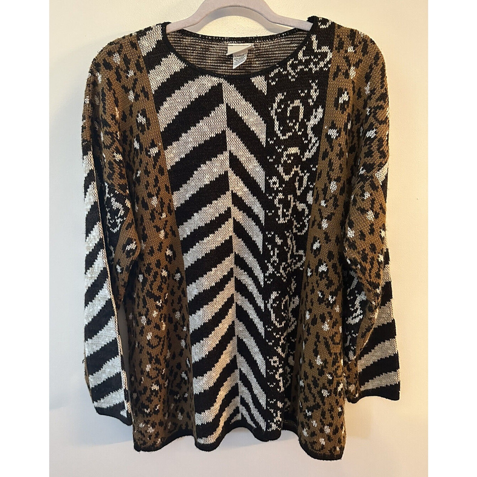 Classic Elements Vintage Sweater Mixed Animal Printed Made In USA Womens Large