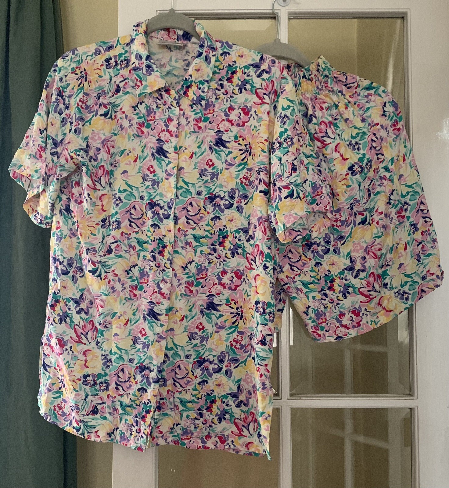 Vintage Brass Plum Nordstrom Floral 2piece Short Set Petite 8 Rayon