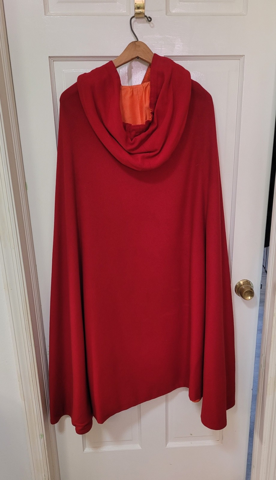 ANTIQUE 1920’S RED RIDING HOOD COSTUME CAPE Wool W Pumpkin Hood