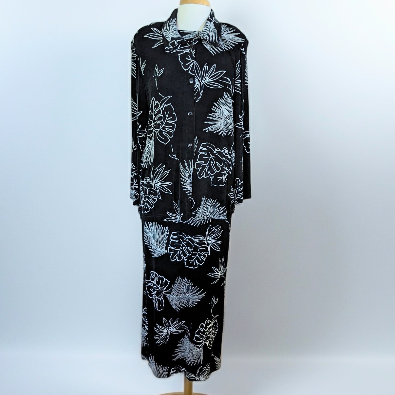 Vintage 90s Softwear by Mark Singer Slinky Knit Dress & Top Set Tropical Print
