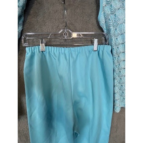 Vintage Marty Gutmacher 70s 3 Piece Set Blue Lace Knit Jacket Shell Pants Suit