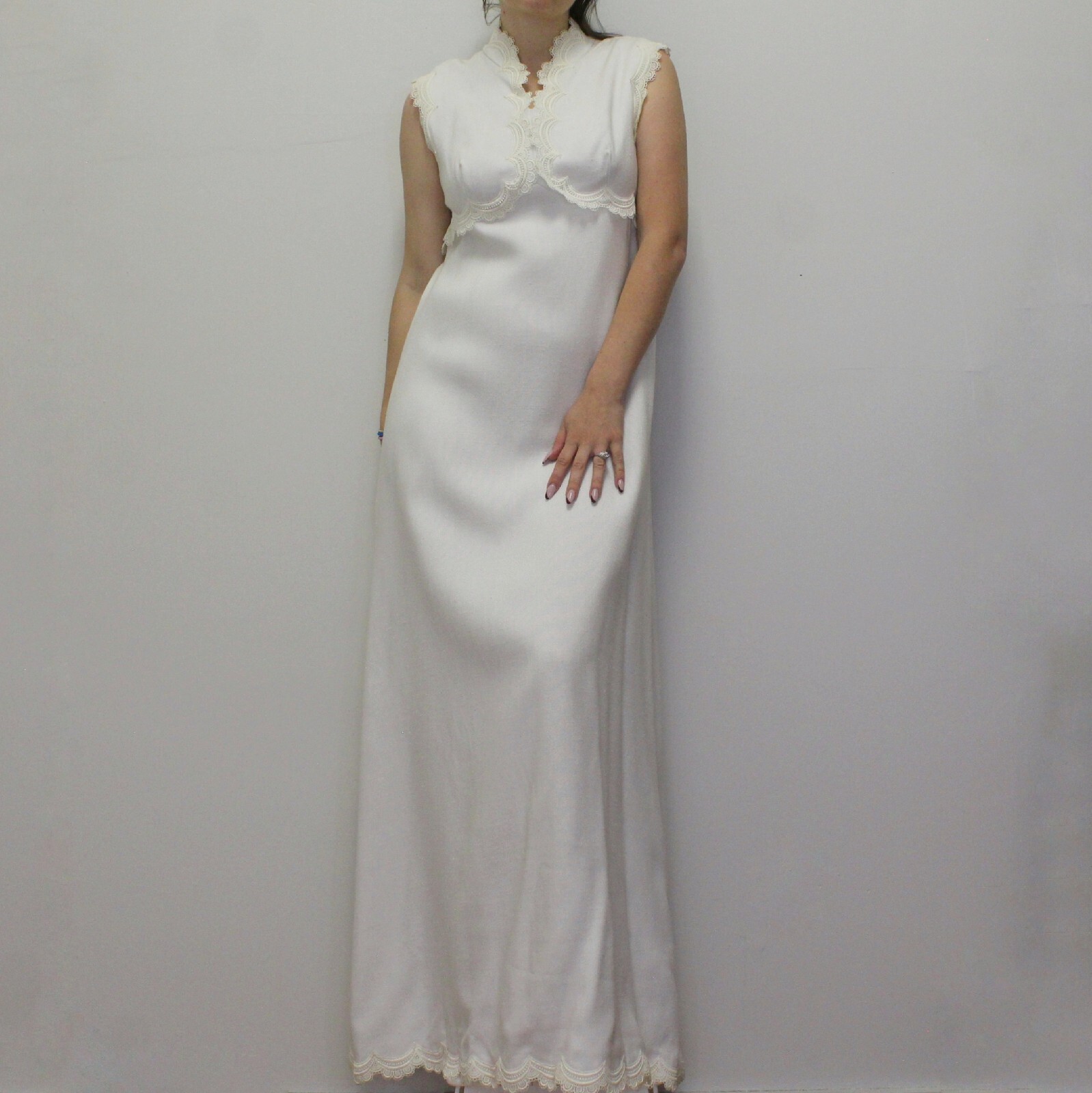 Vintage 70s Boho Wedding Dress White Column Maxi Dress