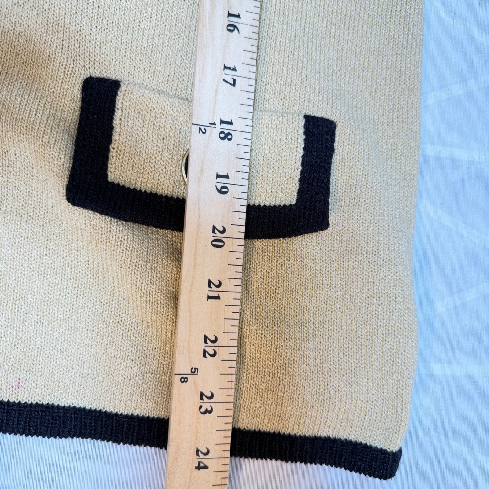 Laura by Alyzia Vintage Tan Black Knit Cardigan Gold Button Sweater Size L USA