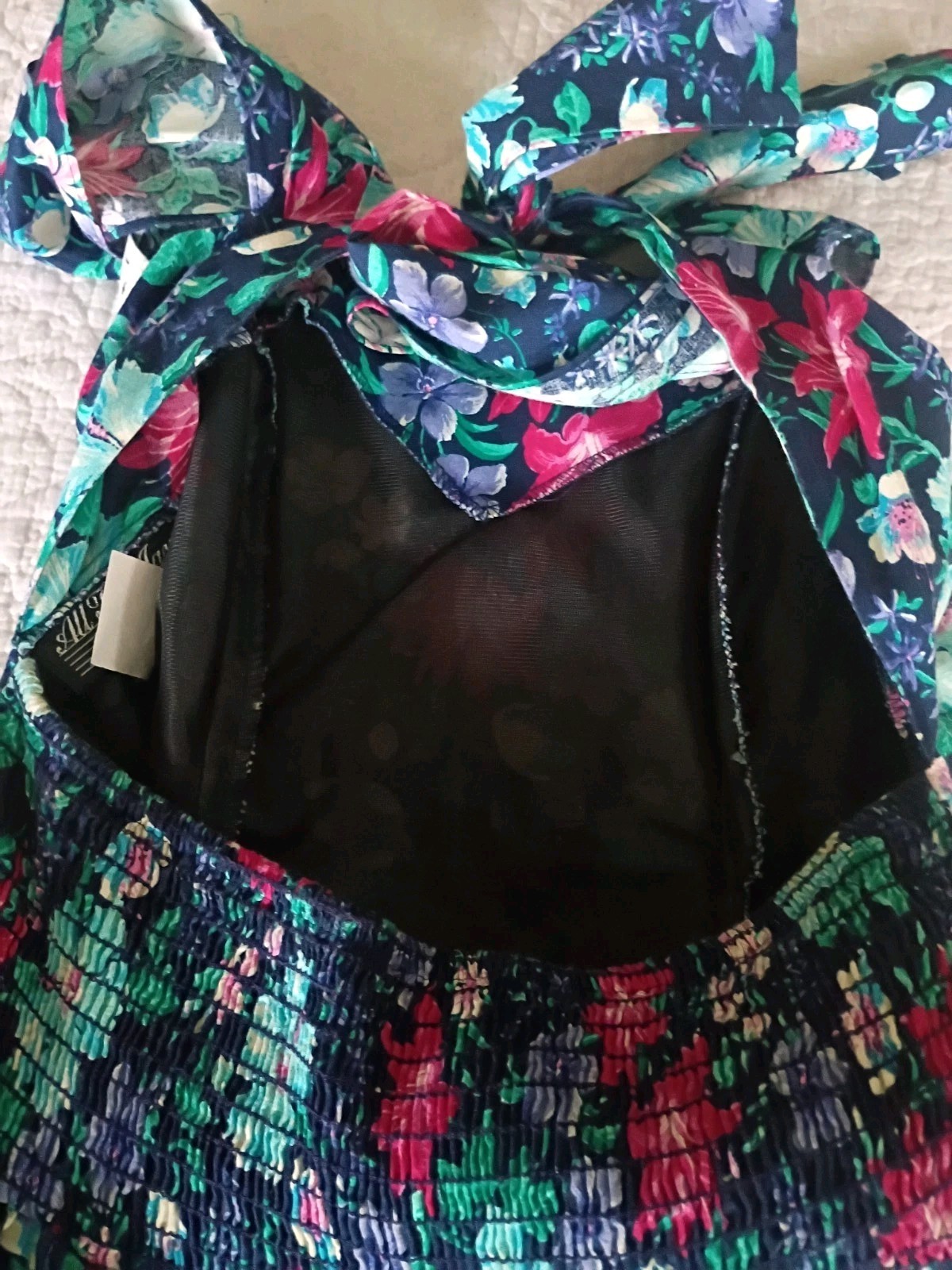 All That Jazz Vintage 80s/90s Floral Tiered Green Pink Navy Midi Dress Size S